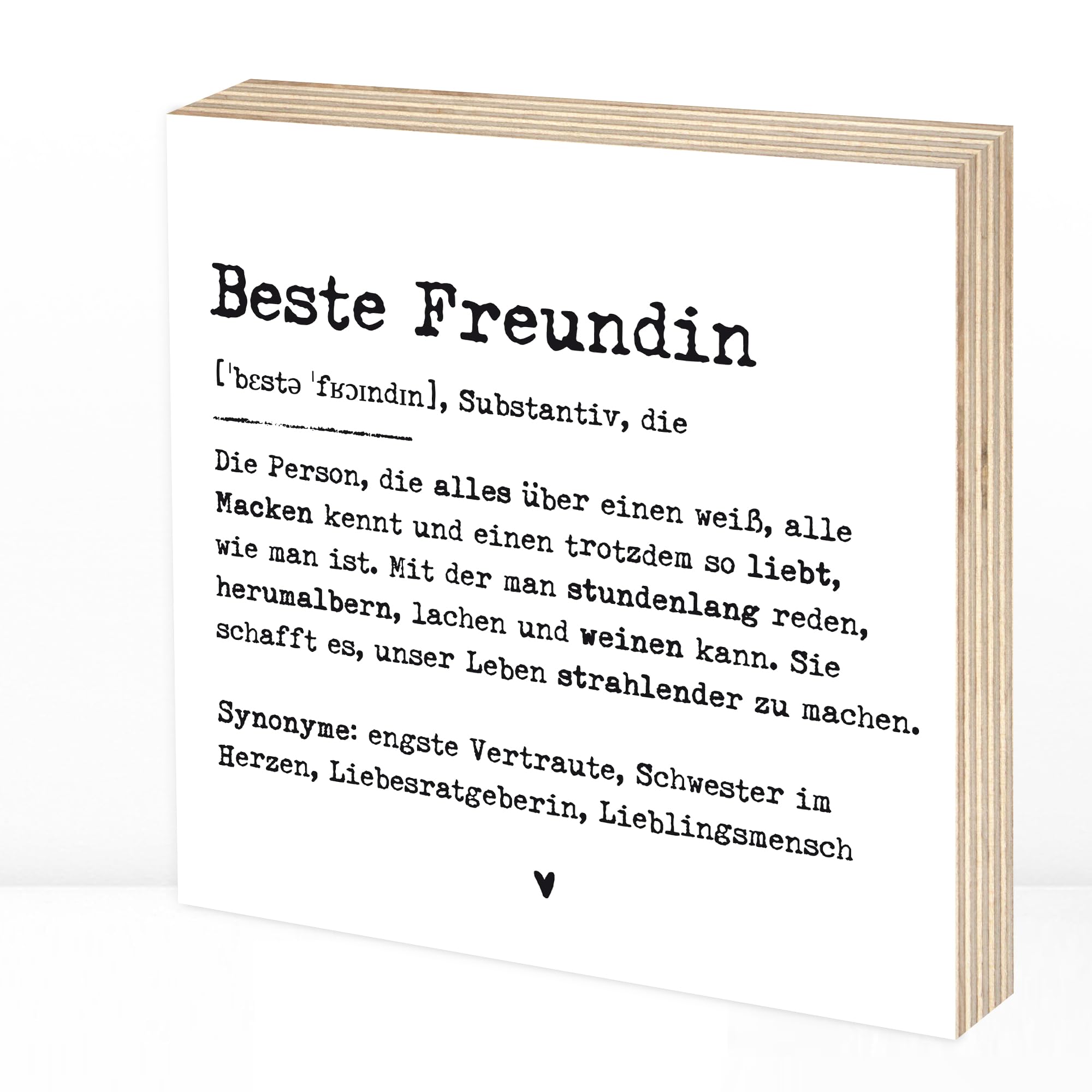 Wunderpixel® Holzbild Definition Beste Freundin - 15x15x2cm zum Hinstellen/Aufhängen, Fotodruck mit Spruch auf Holz - schwarz-weißes Wand-Bild Aufsteller Zuhause Büro zur Dekoration Geschenk-Idee
