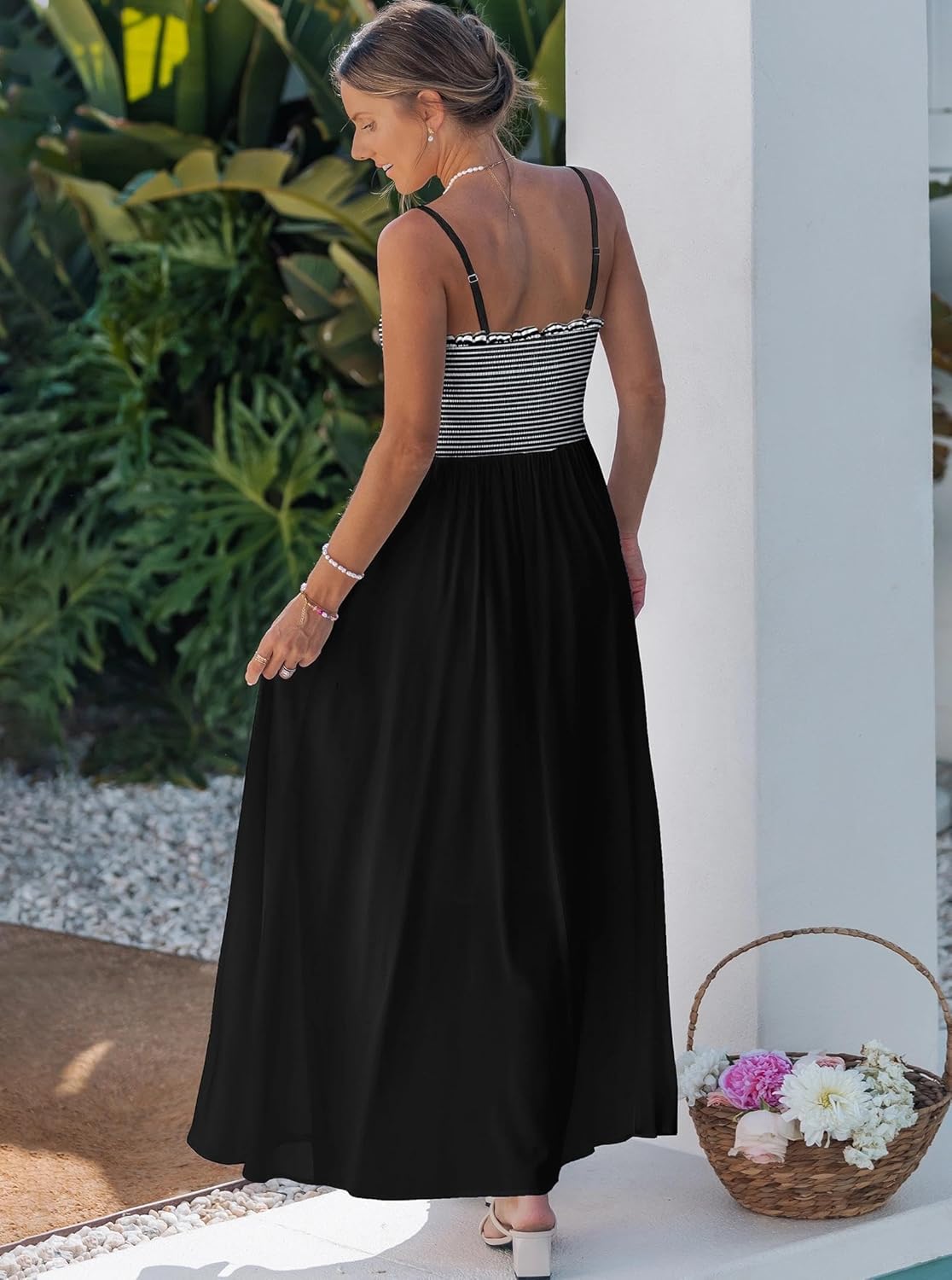 popvil Women Maxi Dress A-Line Spaghetti Strap Summer 2026 Sun Long Dress Boho Casual Flowy Smocked Sleeveless Dress - Image 4