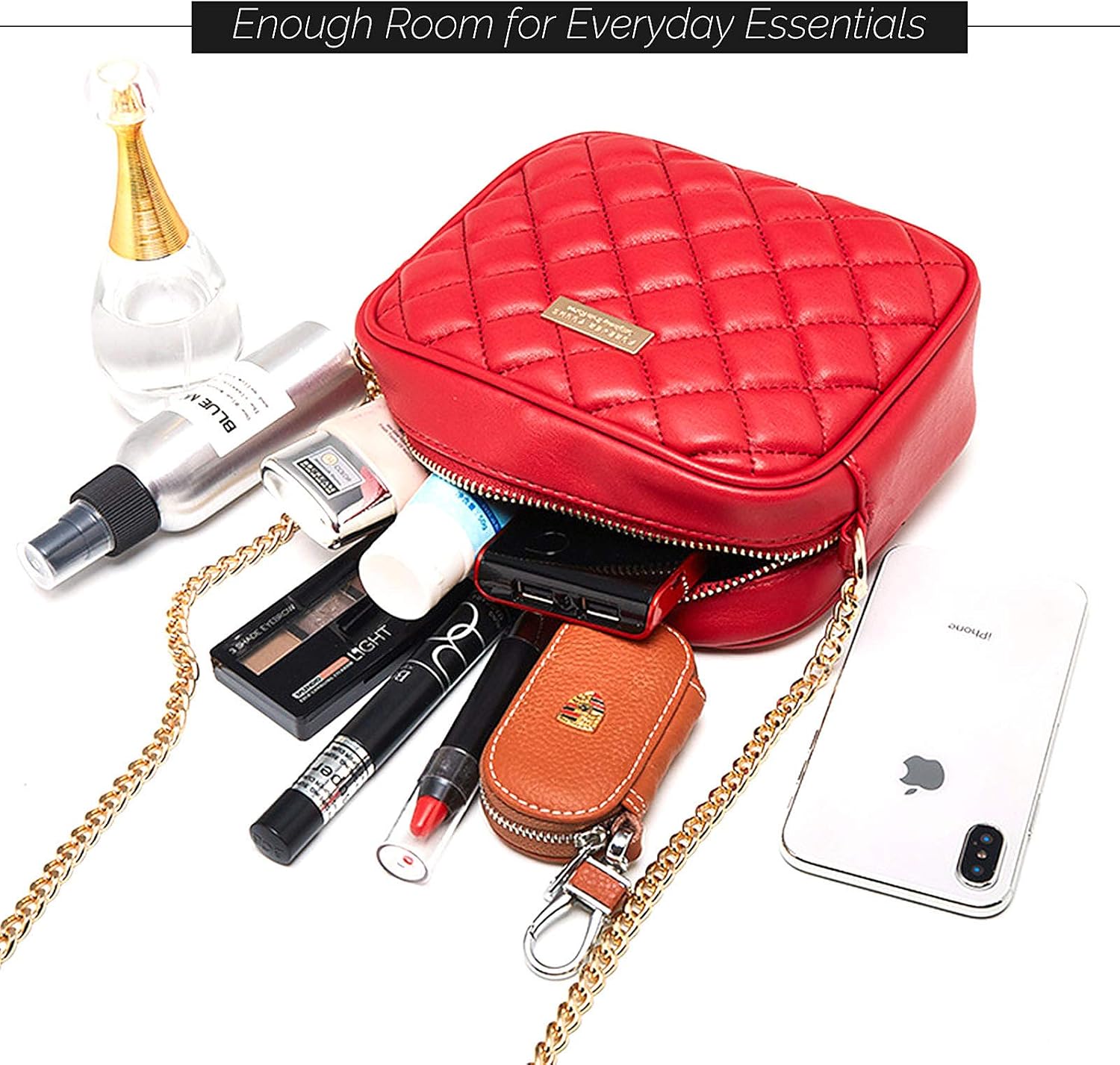 70% Off Discount Small Quilted Crossbody Bag, Techcircle PU Leather Cell Phone Pouch with Chain Shoulder Strap, Square Wallet Case for iPhone 8 Plus Xs Max, Galaxy Note 10+ S10 S9+, LG Stylo 4, OnePlus 7 Pro, Black