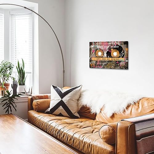 Miniatura 4 de KREATIVE ARTS Lienzo de arte callejero vintage con graffiti retro, cinta de cassette con cita de vida, arte de pared inspirador y motivacional para