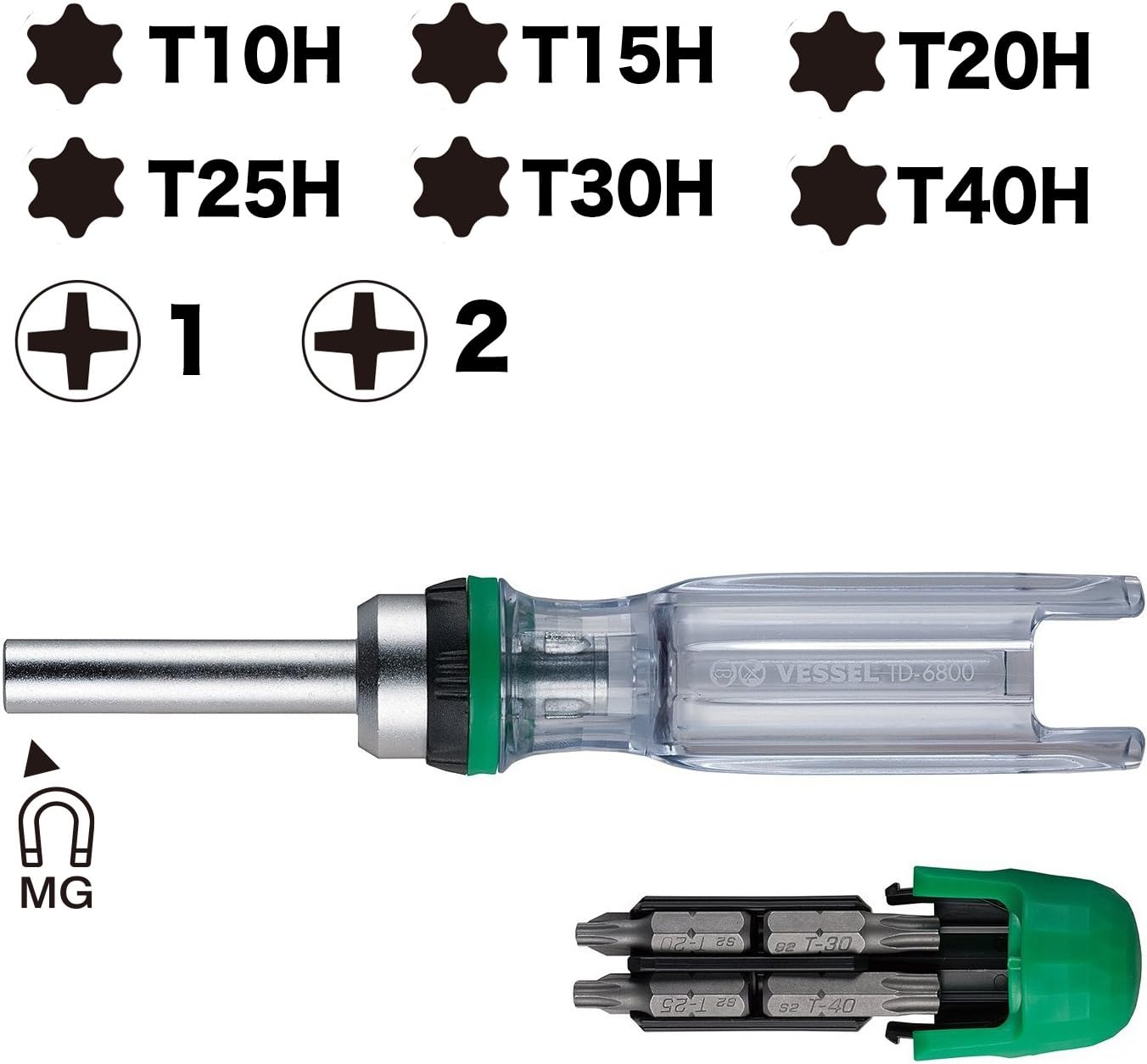 VESSEL TD-6808TX Torx Ratchet Driver Set (8 Bits)