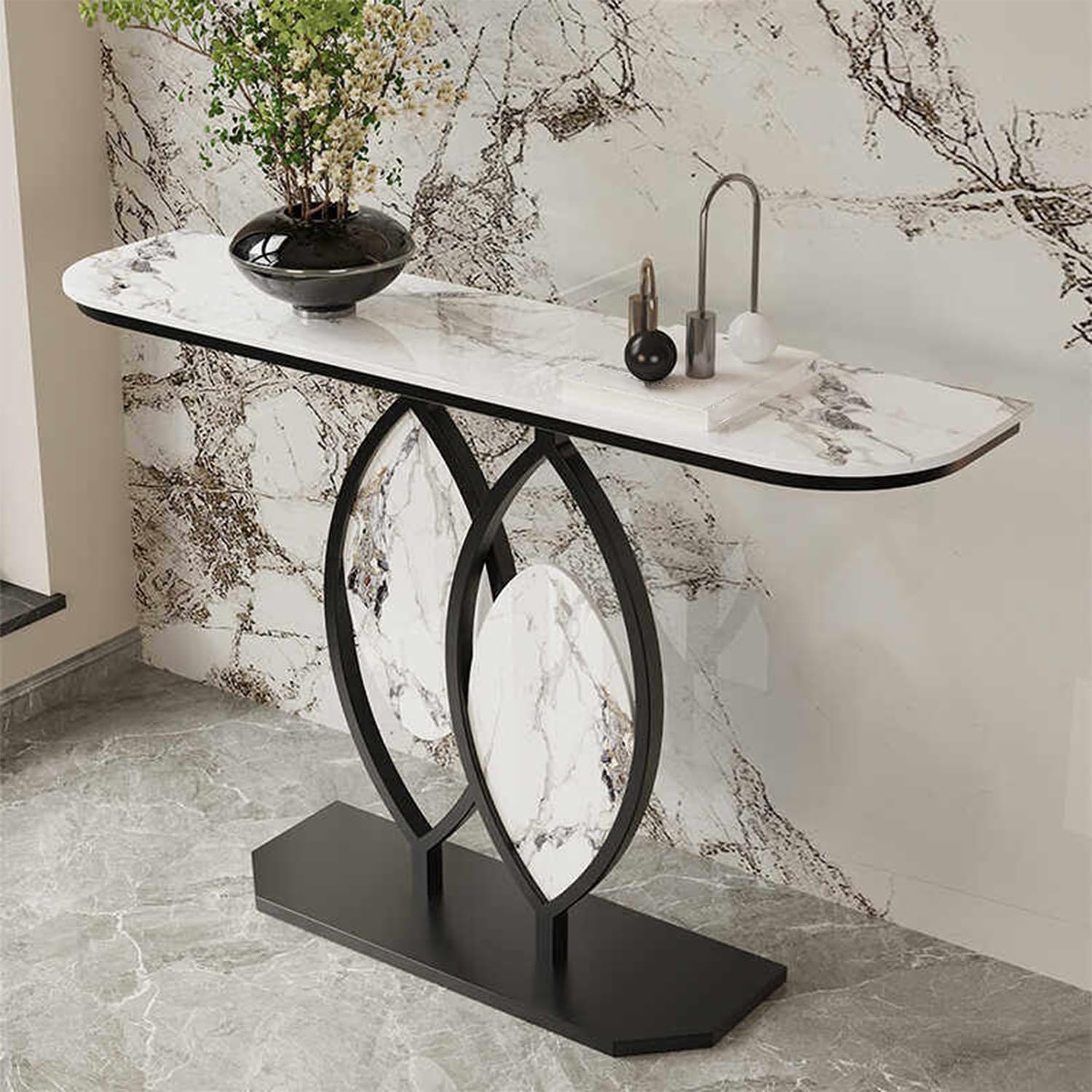 Mesa de entrada de mármol con diseño estrecho y exclusivo