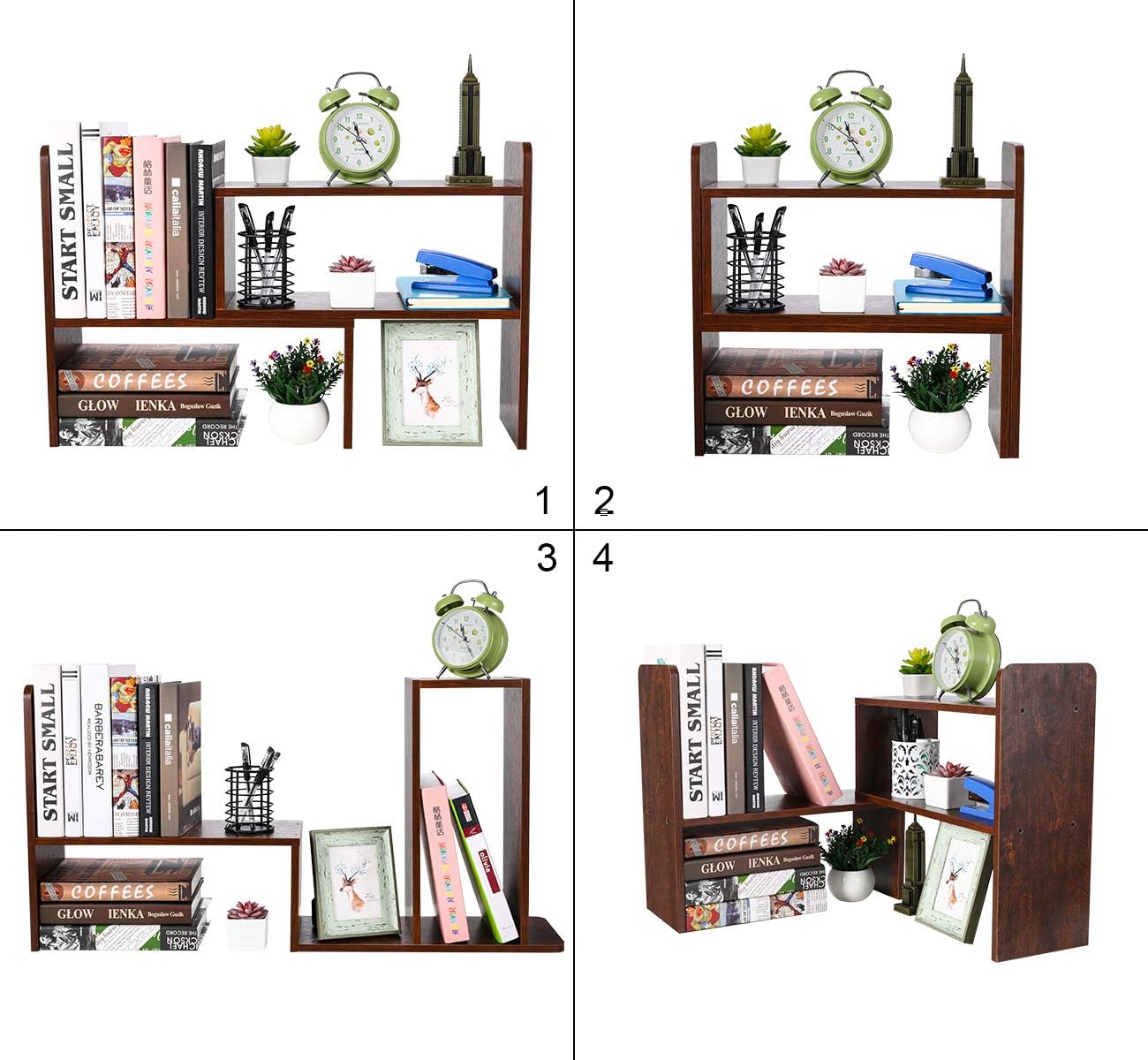 PAG Desktop Shelf Adjustable Wood Small Bookshelf Office Supplies Desk Organizer and Accessories Display Rack, Black : Everything Else