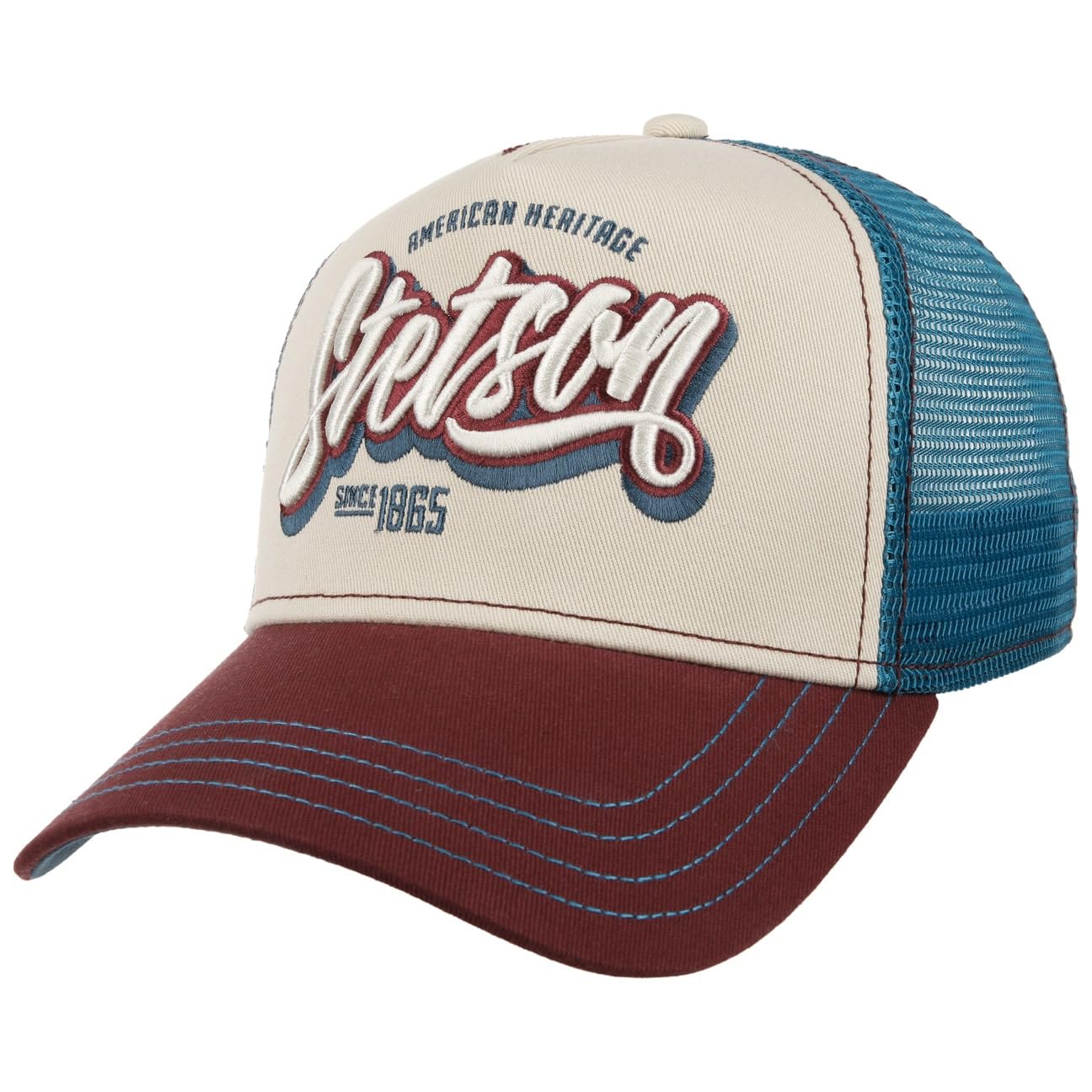 Stetson Men's Blue-Red Madison Trucker Snapback Baseball Cap Mesh 100% Cotton Summer Winter