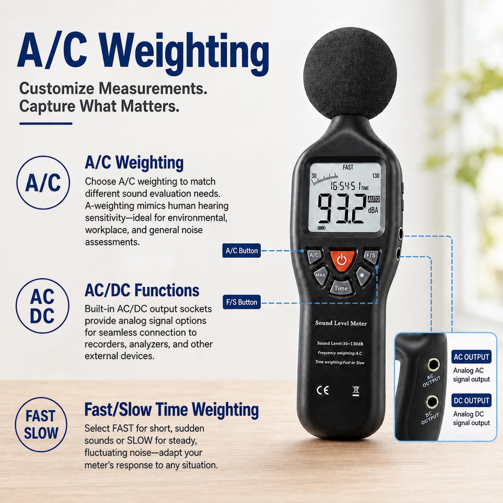 GAIN EXPRESS Handheld Digital Sound Tester poziomu hałasu, kalibrator do miernika poziomu dźwięku 94 dB i 114 dB wyjście klasa I w/bateria +/- 0,3 dB system pomiarowy