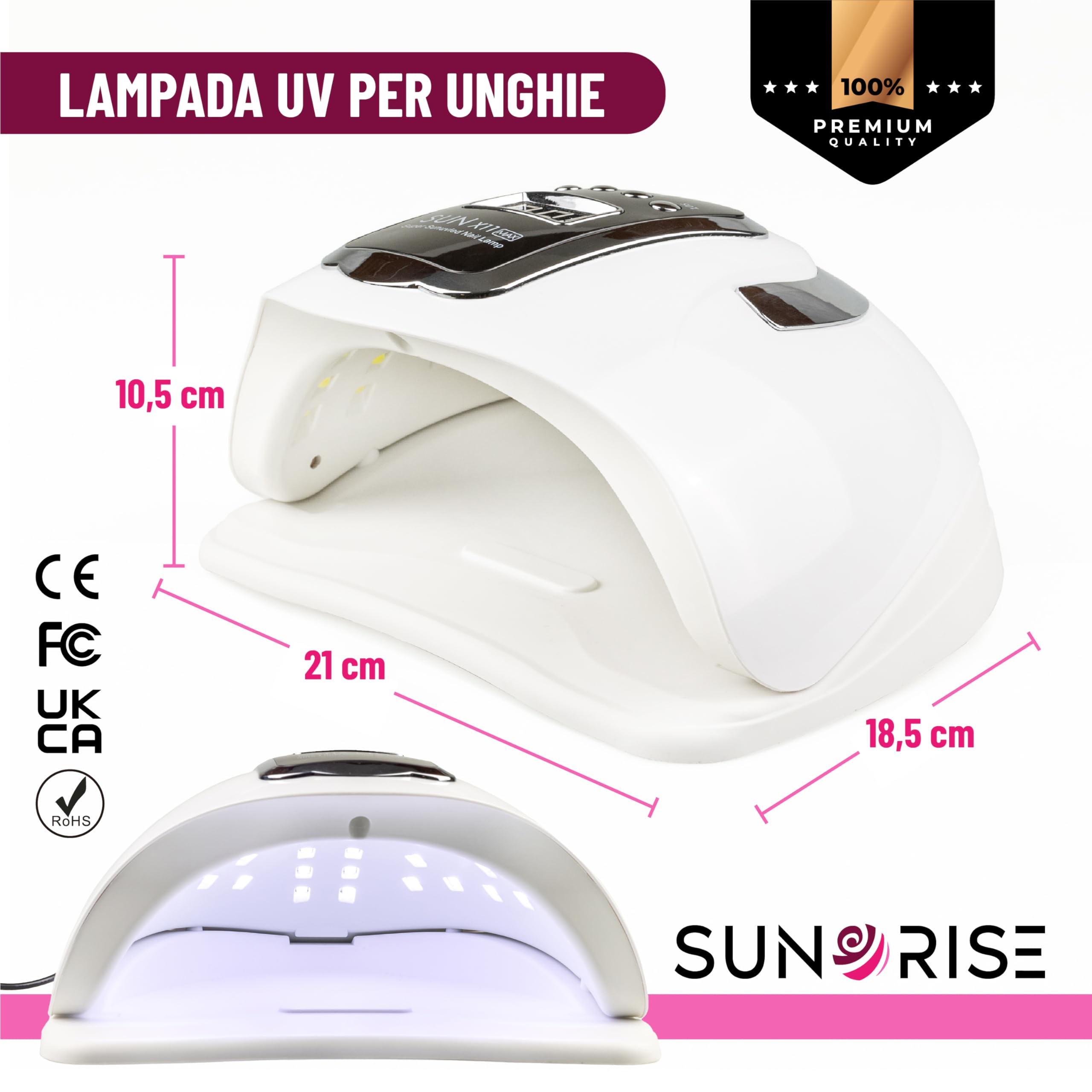 Lampada Uv Led Unghie - 5 Timer, Display, 45 Led, Sensore, 48W/220W - Fornetto Unghie Semipermanente, Professionale e Portatile - Lampada Led Unghie x Nail Art, Smalto Gel, Acrygel, Polygel