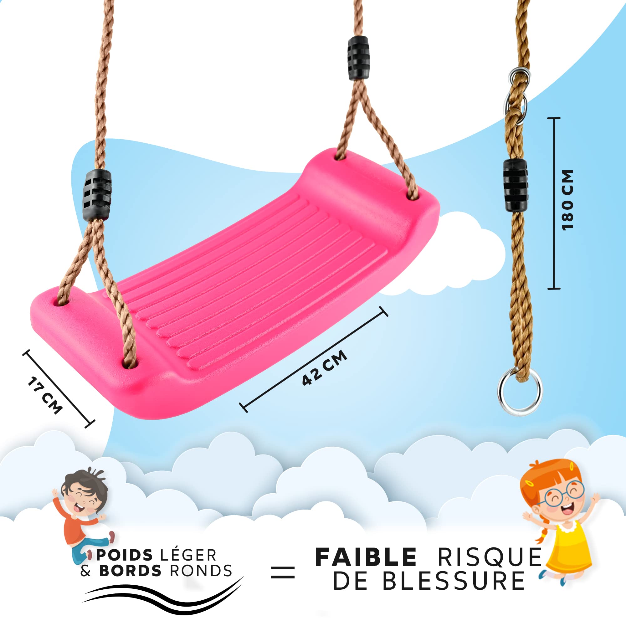 GO!elements Balançoire de Jardin, pour Enfants, montable à l'intérieur et à l'extérieur, dotée d’Un siège à Bascule, Hauteur réglable, antidérapant, Couleur: Rose