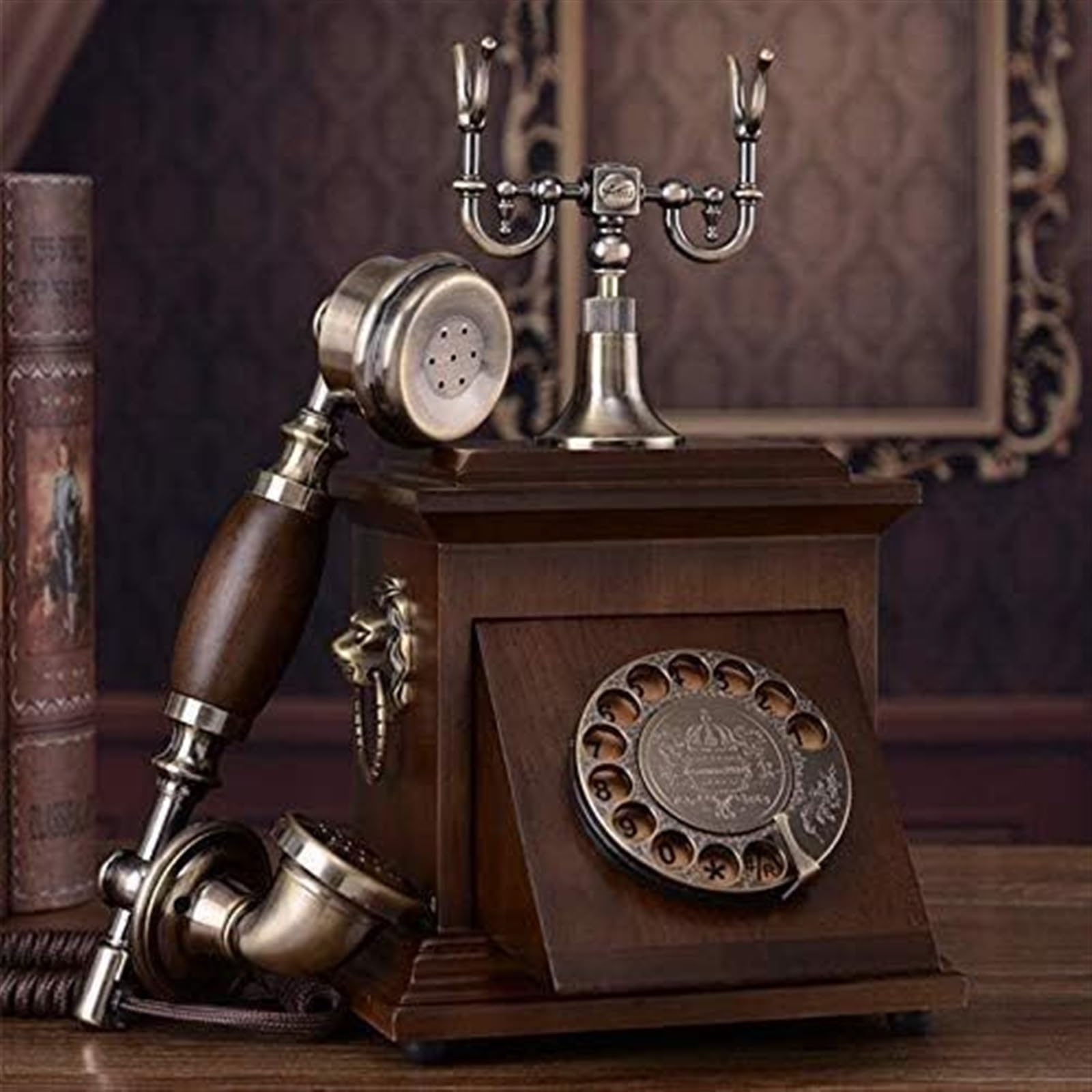 Teléfono Retro, teléfono Vintage, teléfono Antiguo de Madera Maciza, Dial Giratorio, teléfono Retro Antiguo, teléfono Fijo Chino for el hogar y la Oficina