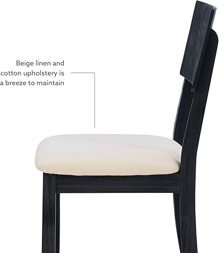 Miniatura 9 de Linon Asiento tapizado de lino beige de madera carbón, silla de comedor Carter, juego de 2, carbón oscuro y beige