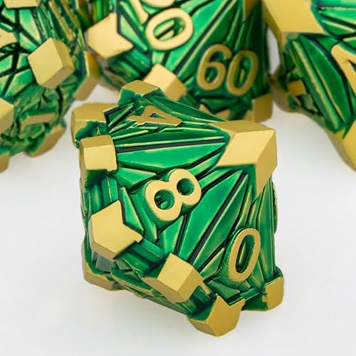 Miniatura 4 de Juego de dados de metal para DND, dados de mazmorras y dragones con caja, dados de oro verde para D&D, dados RPG D y D, juego de dados poliédricos