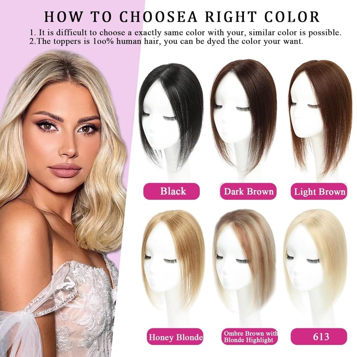Toppers para mujer, pelo humano, color marrón claro, con clip en piezas de pelo real, para cabello fino, parte superior de la cabeza, mullida, sin flequillo