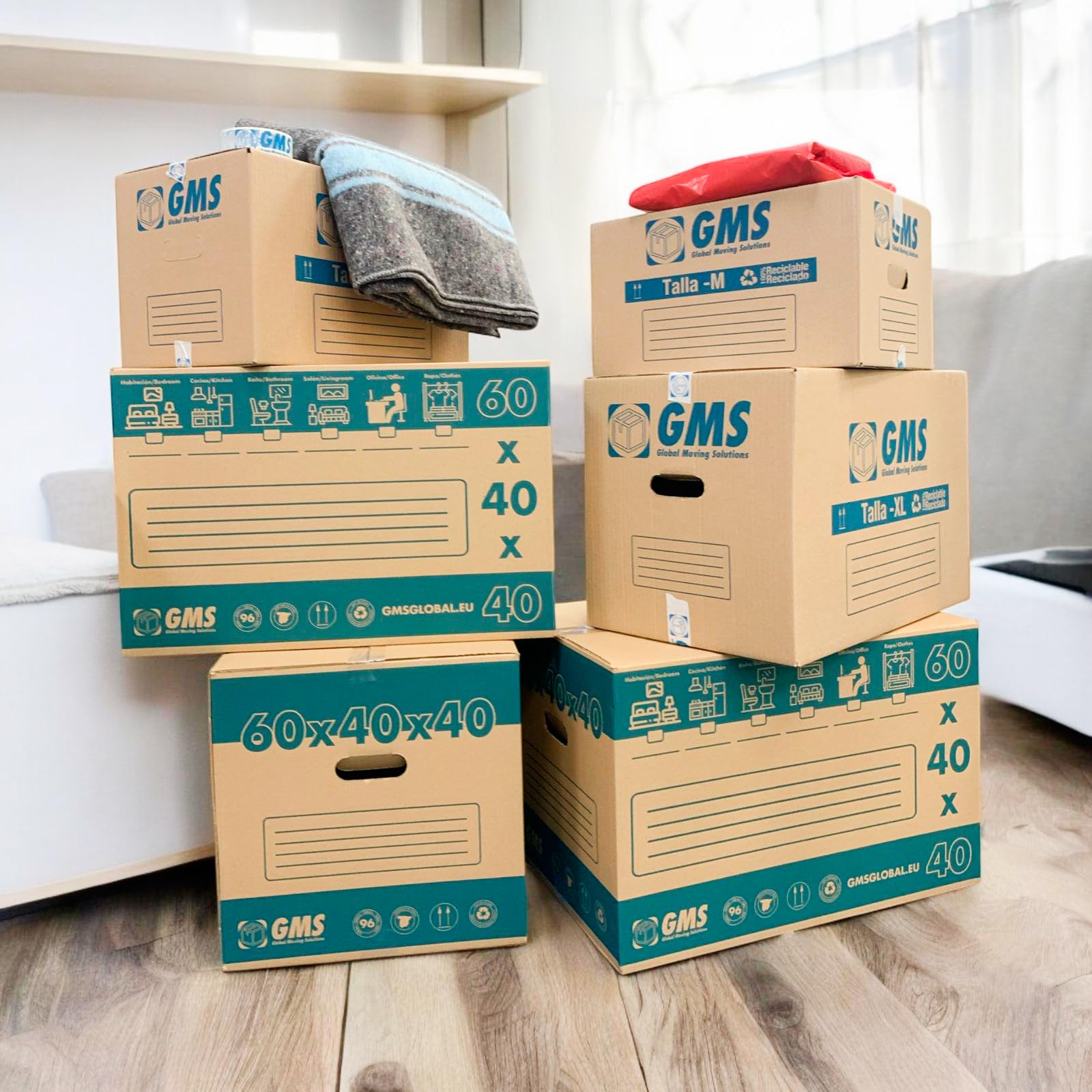 10 Cajas de Cartón Mudanza 60x40x40cm 96 Litros + Burbuja 6x0,6m. Ultra resistentes. Mudanzas y Almacenaje con Asas. Cartón (10 Cajas 60x40x40cm + Burbuja)