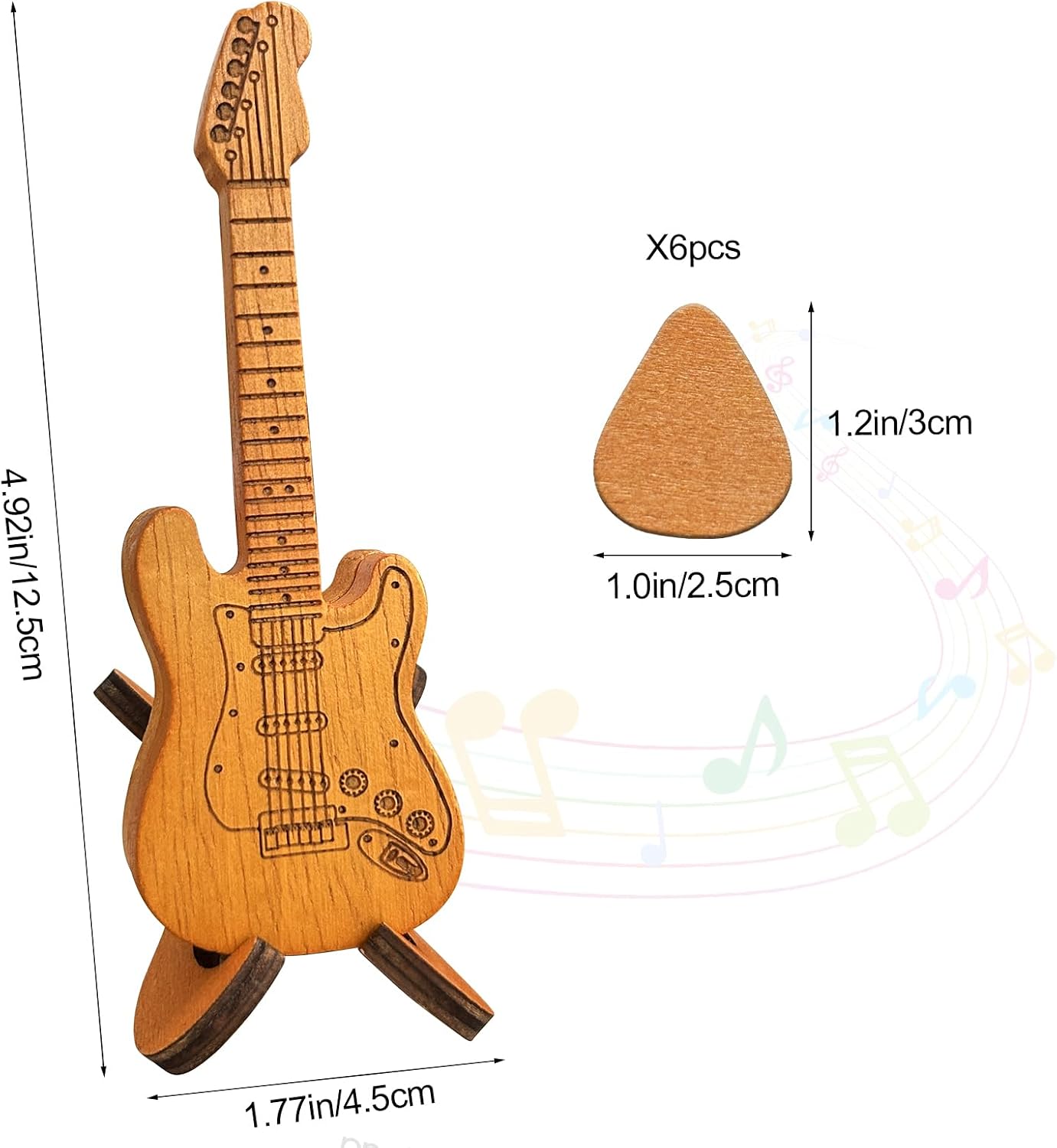Wooden Guitar Pick Box with 6 Pcs Guitar Picks，Mini Storage Box for Guitarists,Musician Engraved Wooden Plectrum Case,Acoustic Guitar Box for Electric Bass Guitar Ukulele Lover.(Guitar-B) image 2