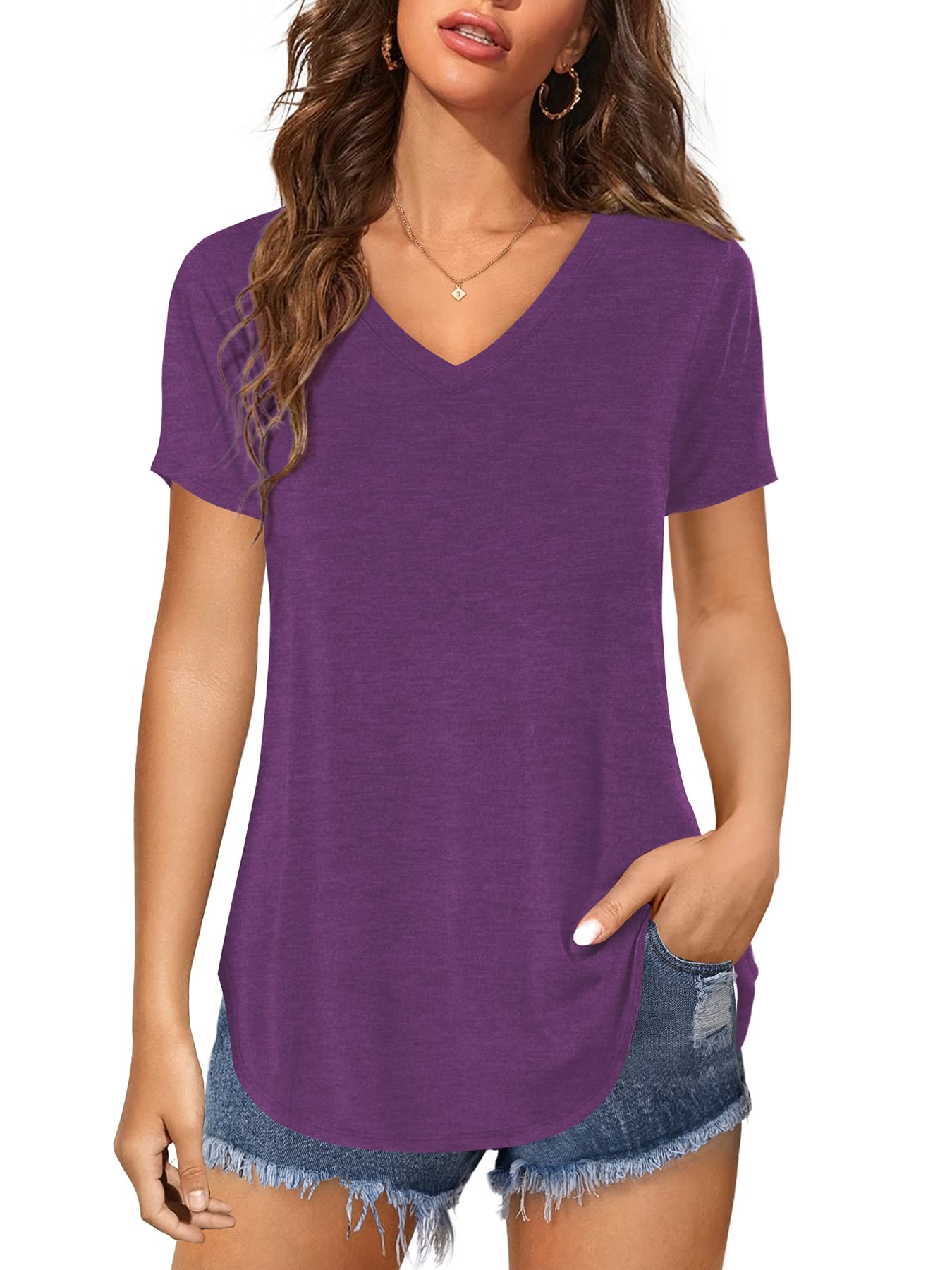 Florboom Tunika Damen Langarm/Kurzarm V Ausschnitt Oberteil Shirts Basic Casual Longshirt