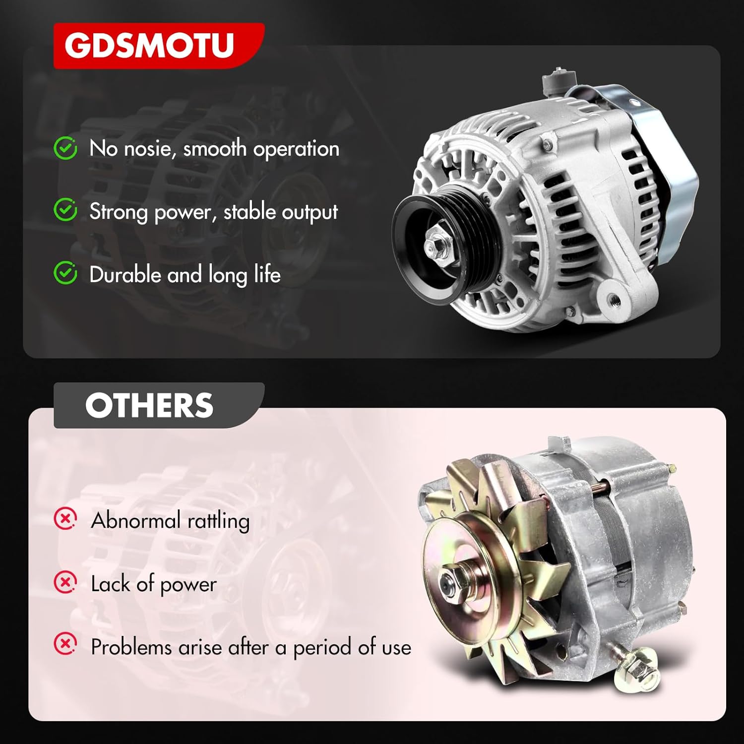 Alternator AND0187 13754 Compatible for Camry 1997-2001 2.2L for Solara 1999-2001 2.2L, 80Amp/12Volt New Electrical Alternator 111468 101211-9510 101211-9580