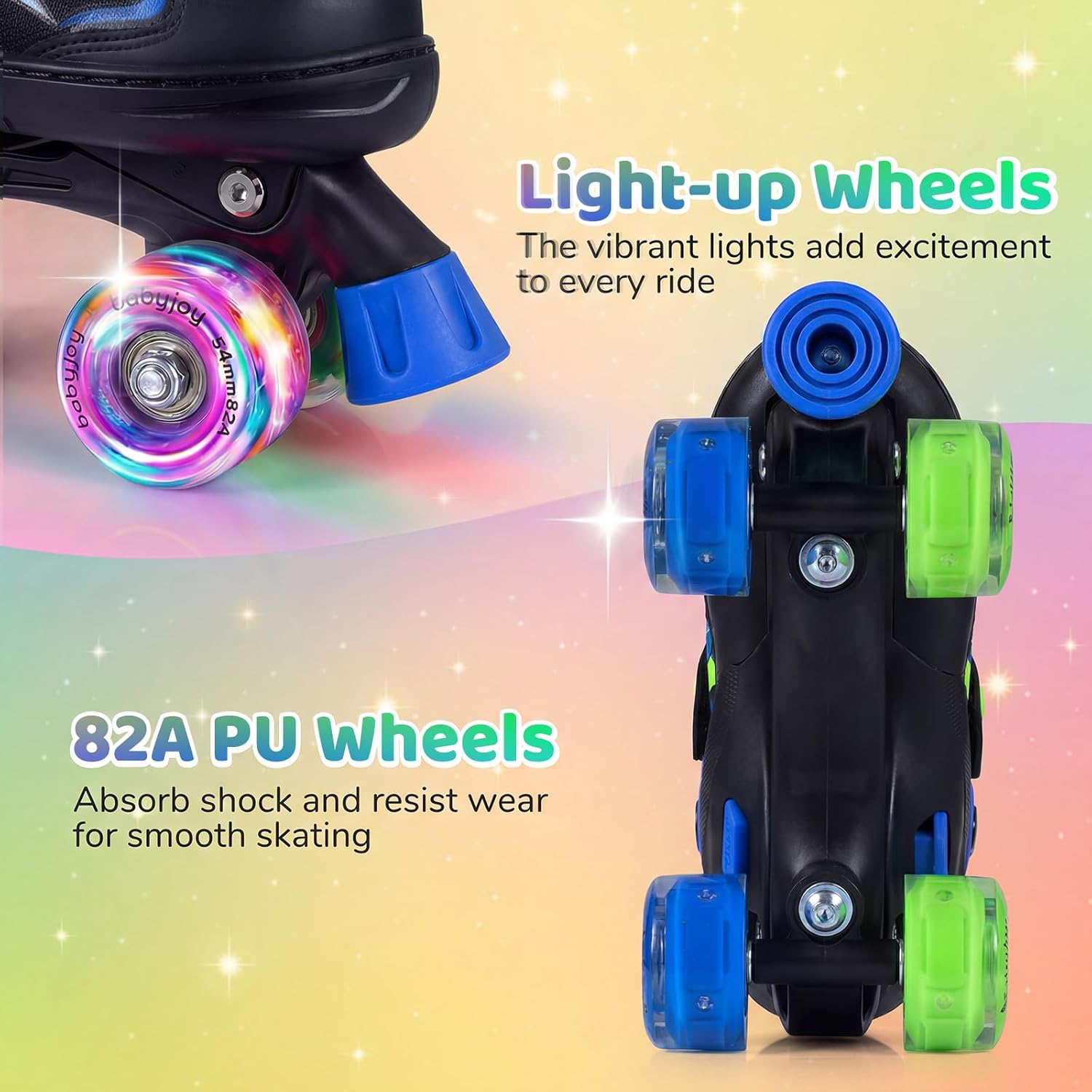 BABY JOY Roller Skates, 4 Sizes Adjustable Quad Skates for 5-14 Years Old Boys Girls Teens with Light-up Wheels & Safety Protection, Fun Illuminating Kids Skates