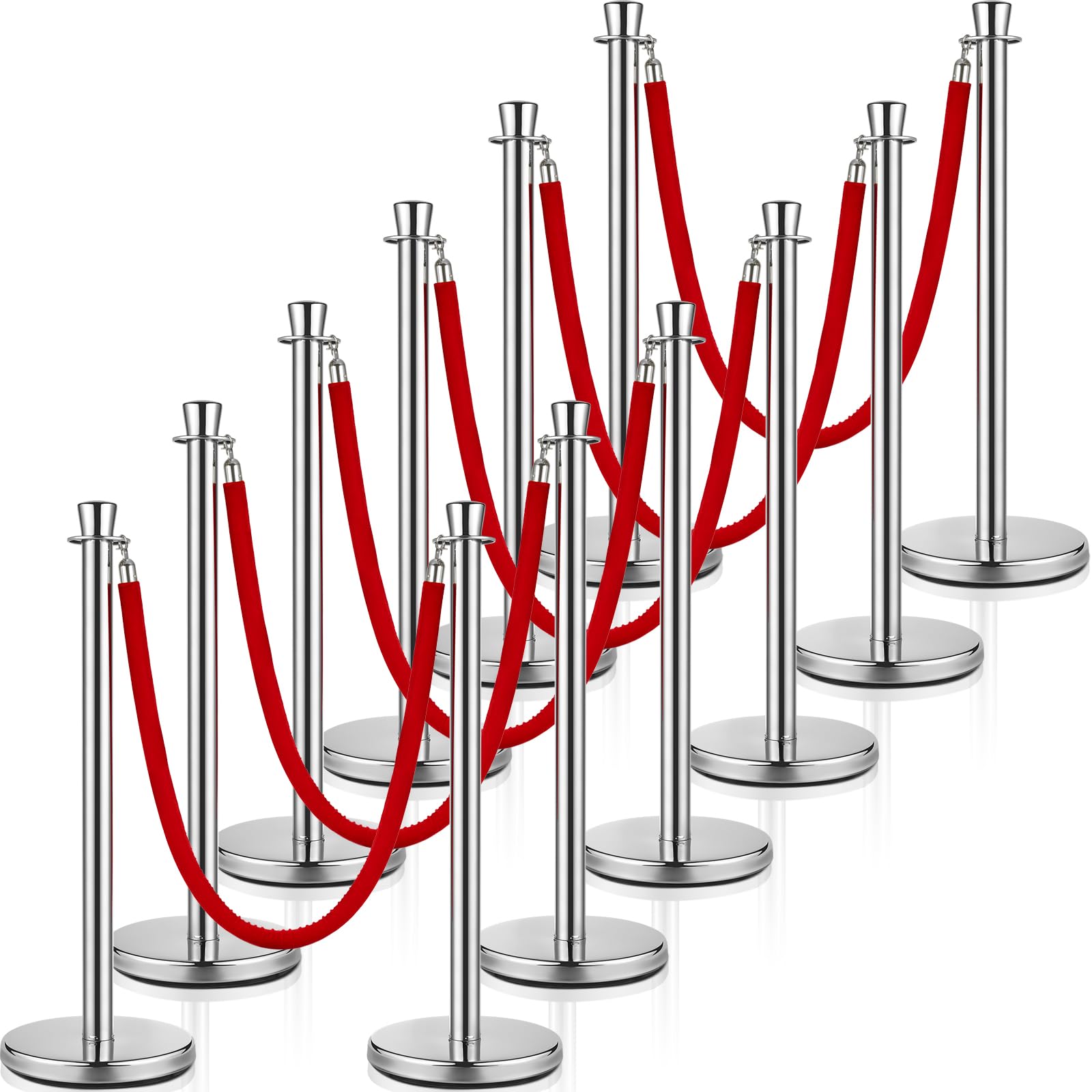 Stanchion Posts Queue, 5 ft Red Velvet Rope Stanchions and Velvet Ropes Stanchions with Red Rope Crowd Control Barriers Hollow Base and Velvet Ropes Set for Party Supplies (12 Pcs)