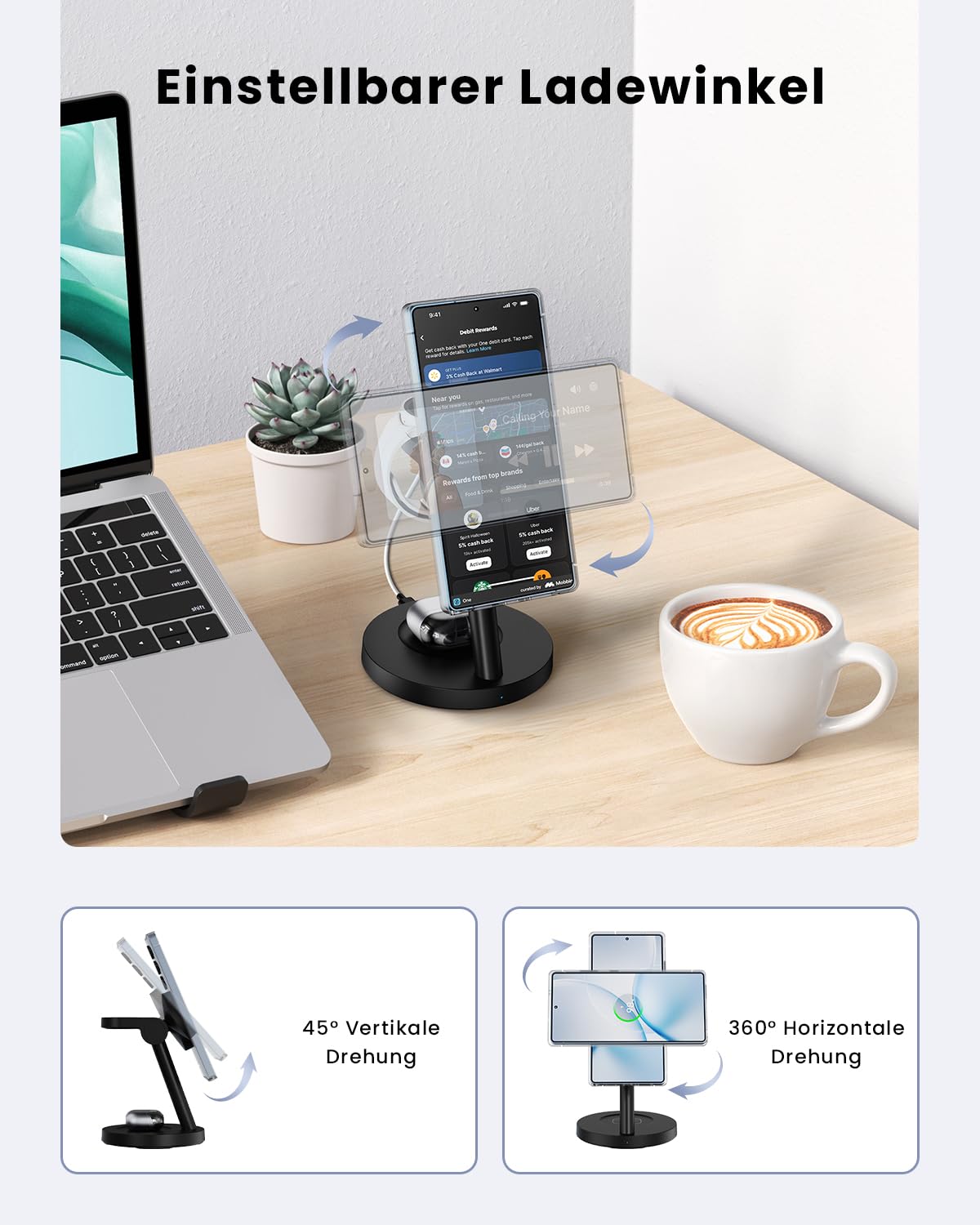 JoyGeek 4-in-1 Qi2.2 25W magnetische kabellose Schnell-Lade-Station für Samsung, kabelloser Lade-Ständer für Samsung Galaxy S26 S25 Z Fold Buds, inkl. 45W PD-Netzteil für Schlafzimmer und Büro
