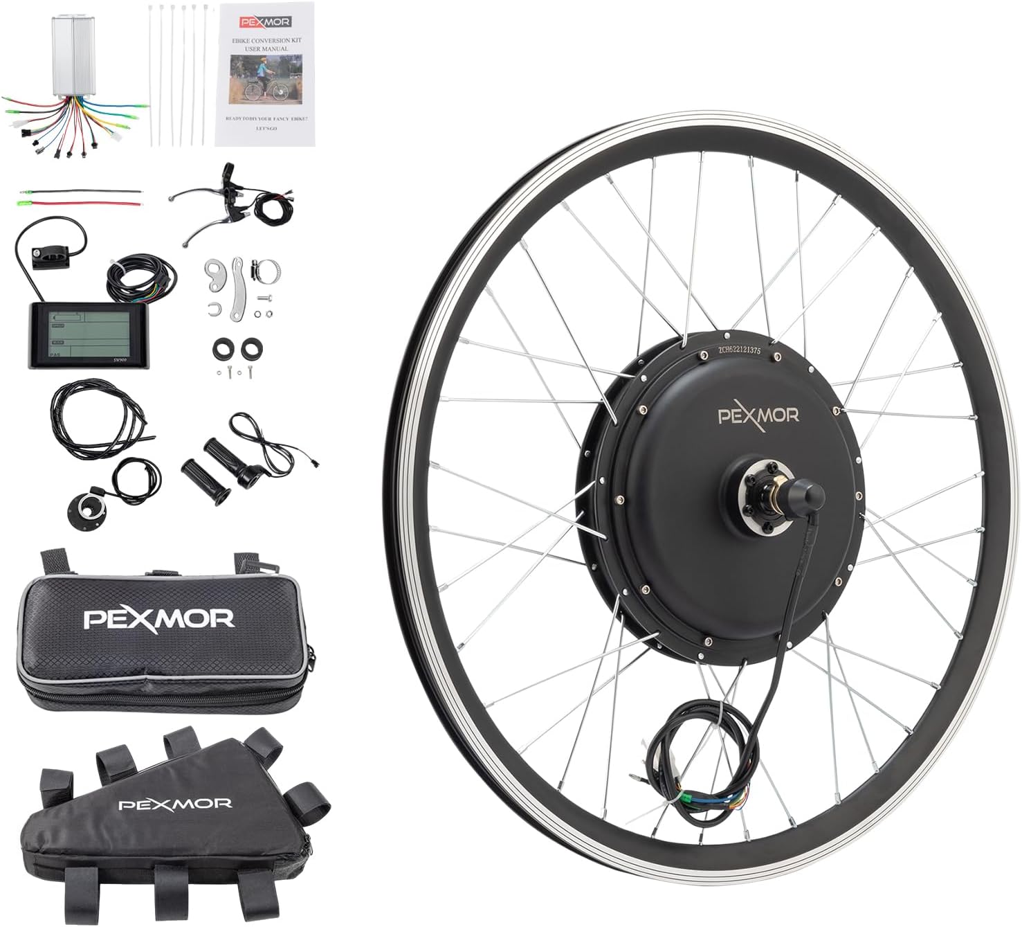 PEXMOR Electric Bike Conversion Kit, 20" Front Wheel Adult E-Bike Conversion Kit, 36V 750W Ebike Hub Motor Kit Upgrade 3 Mode Controller w/PAS/LCD Display Electric Bicycle Ebike Wheel Kit