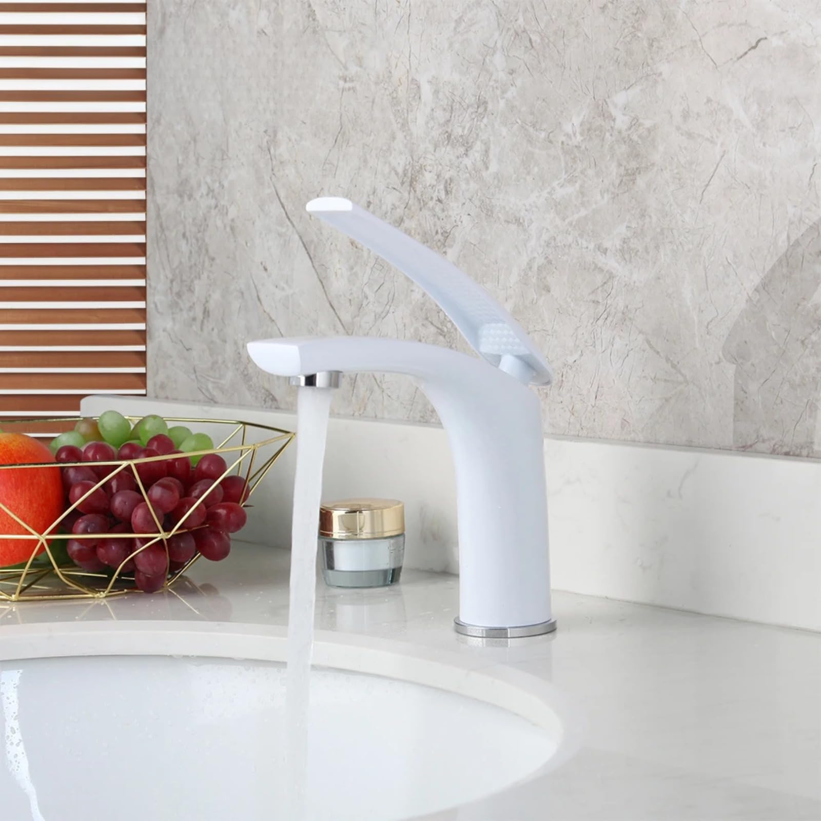 Robinet de lavabo en laiton massif blanc mat haut de gamme pour eau chaude et froide