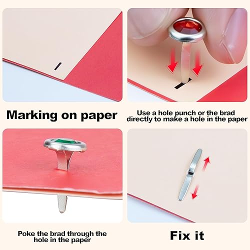 Miniatura 3 de AJulyBee 50 pinzas de metal para manualidades de papel, cierre de papel de cristal multicolor en una caja, sujetadores de graves para álbumes de