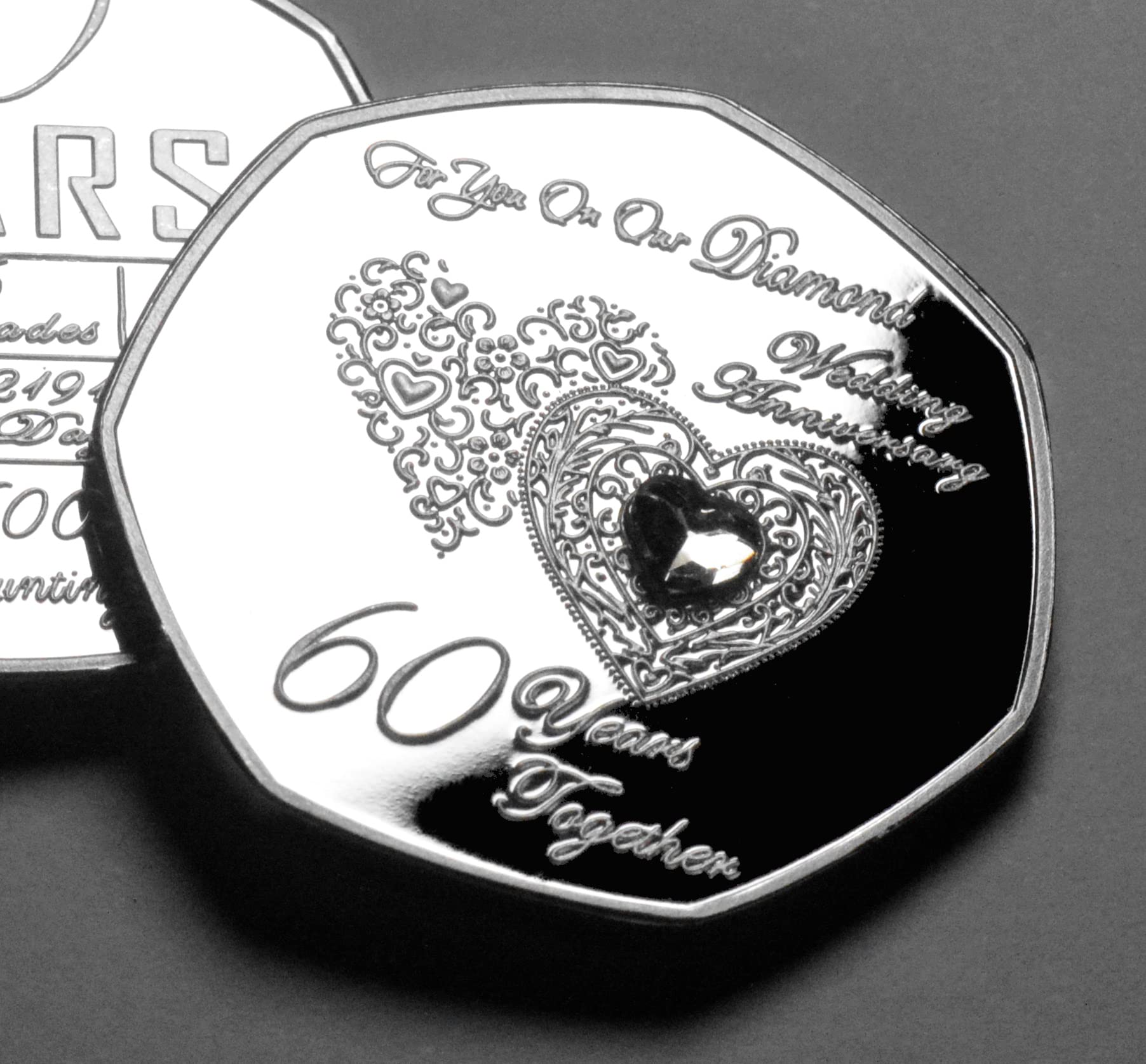 The Commemorative Coin Company On Our 60th Diamond Wedding Anniversary Silver Commemorative with Gemstone. Husband/Wife 60 Years Partner/Gift/Present Love/Token