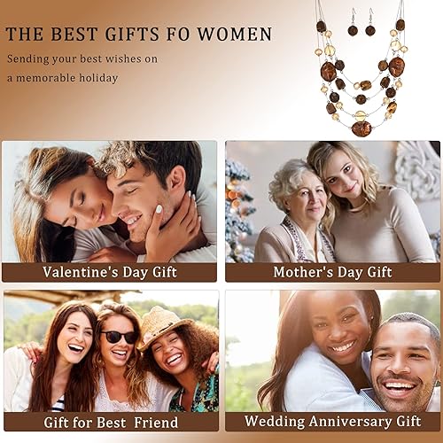 Miniatura 6 de Collar de Cuentas Gruesas en Capas para Mujeres Colorido Collar de Declaración de Múltiples Capas y Conjunto de Aretes Regalo para Ella