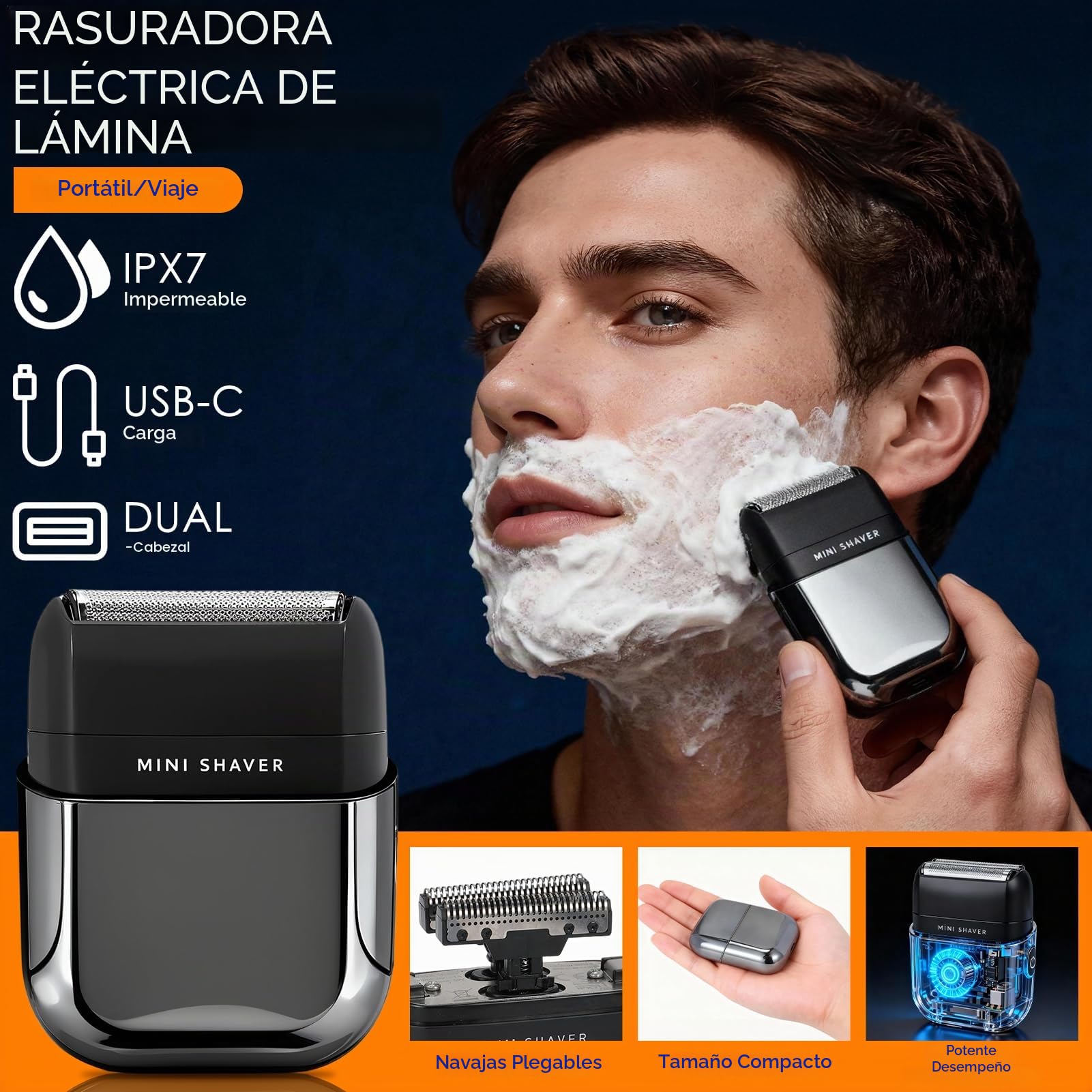 Mini Afeitadora Electrica para Hombres,Afeitadora Barba con Pantalla LED Impermeable IPX7 para Uso Húmedo y Seco en,Carga Rápida USB-C 2H de Autonomía Maquinilla de Afeitar Hombre Portátil