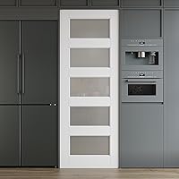 Vista 14 de Losa de puerta interior de 18 x 80, puerta de vidrio, puertas de despensa con vidrio esmerilado, panel preconstruido de 5 paneles de núcleo sólido