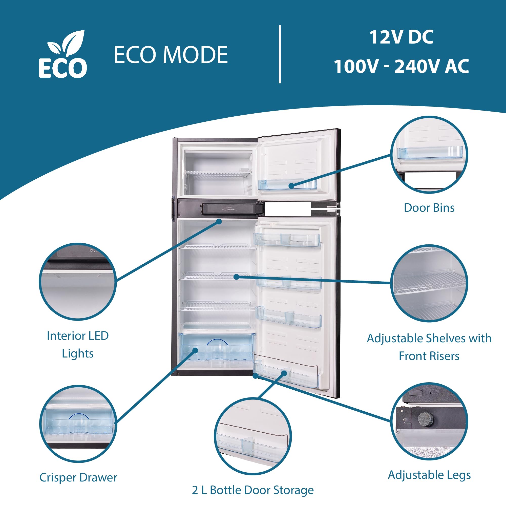 Conserv 12v Dc 10 Cu.Ft. Built-In Top Freezer Energy Efficient Refrigerator – For Rvs, Camper Vans, Tiny Homes & Off-Grid Living With LED Light, Lock, Adjustable Shelves, Reversible Door on Fridge.com - View 6
