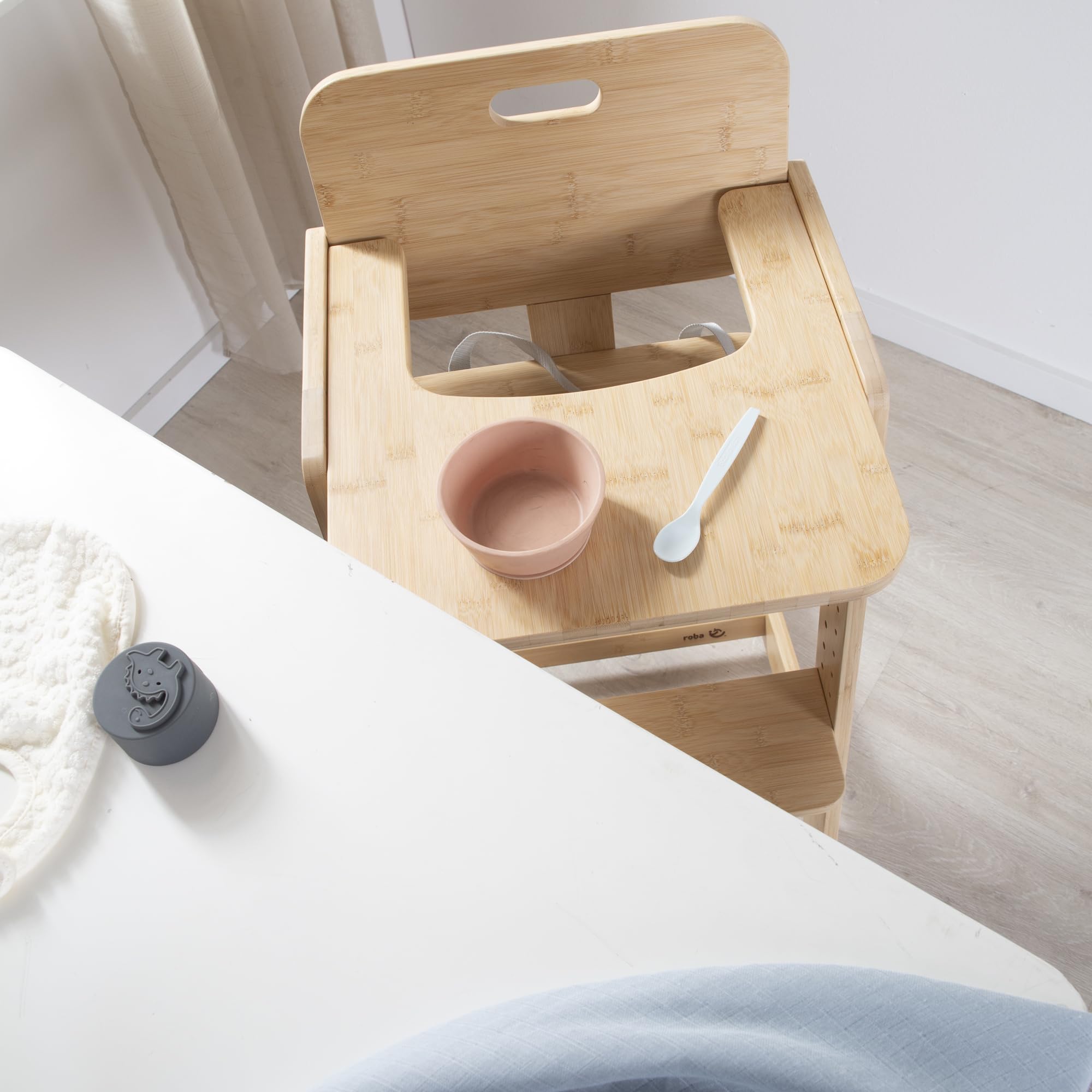 roba Seggiolone per Bambini Nature Up in Legno di Bambù Certificato FSC - Regolabile con Vassoio Rimovibile - Cintura a 3 Punti - Fino a 70 kg di Portata - Naturale