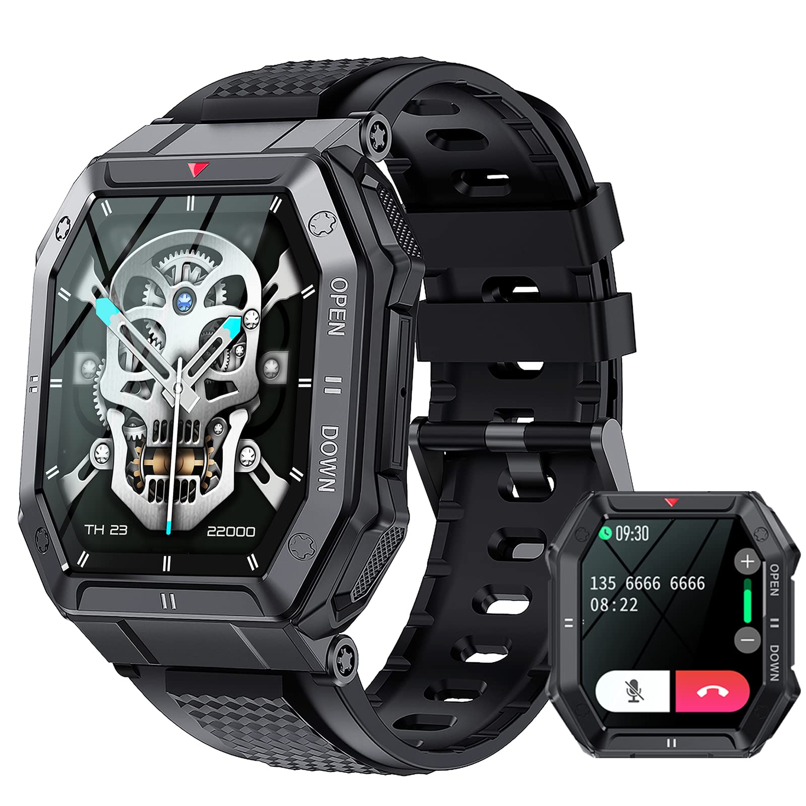 1,85 Inch AMOLED Smartwatch Voor Heren Met Telefoonfunctie, 800 MAh Batterij Zaklamp 5 Atm Smartwatch Activiteitentracker Met 123 Sportmodi Bloeddrukmeter Stappenteller Polshorloge Voor Ios En