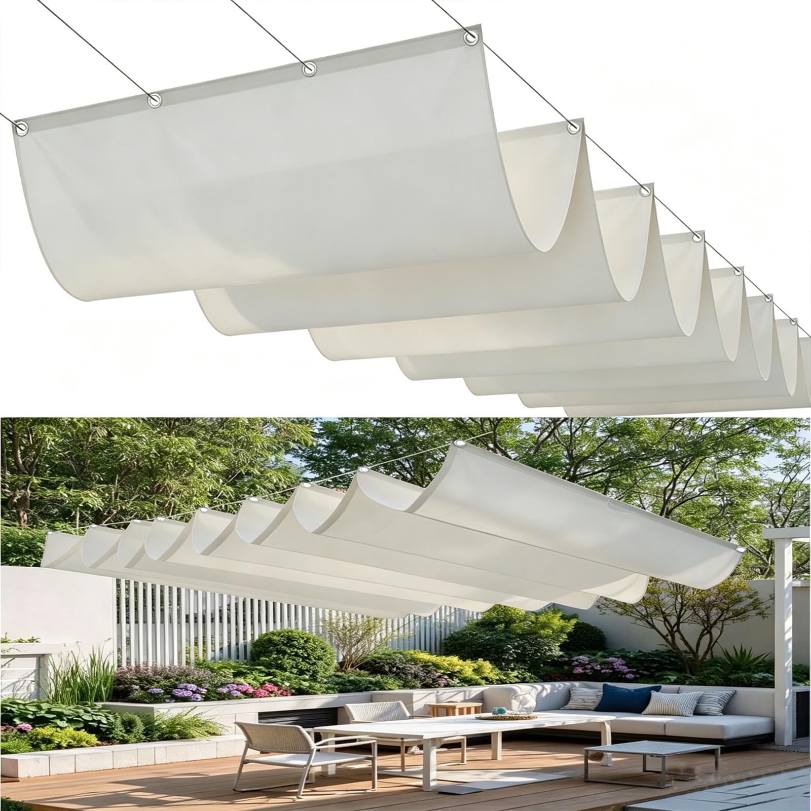 Vela Parasole a Onda Retrattile 2 x 12.75 m Resistente Agli Strappi, Resistente Alle Intemperie Tenda da Sole a Onda Retrattile Copertura Regolabile per Ombra per Esterno, Terrazzo, bianco