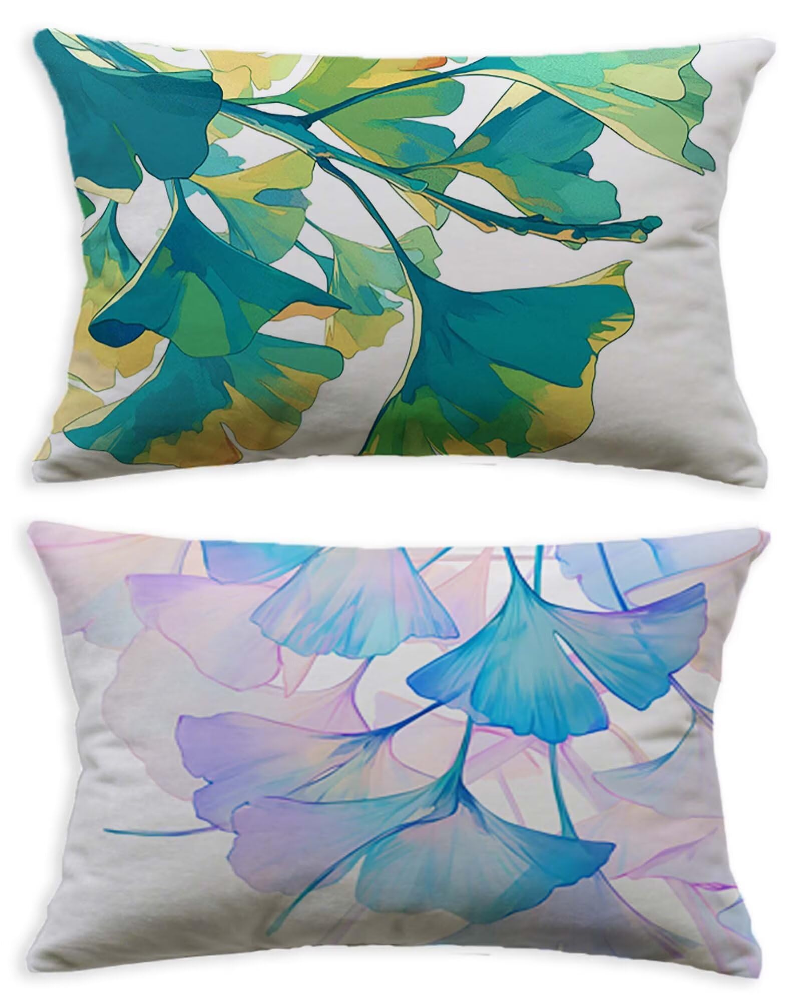 Taie Oreiller 40x70 Lot de 2 en Velours Blanc Motif Feuille Rectangulaire pour Canapé Salon O-423C