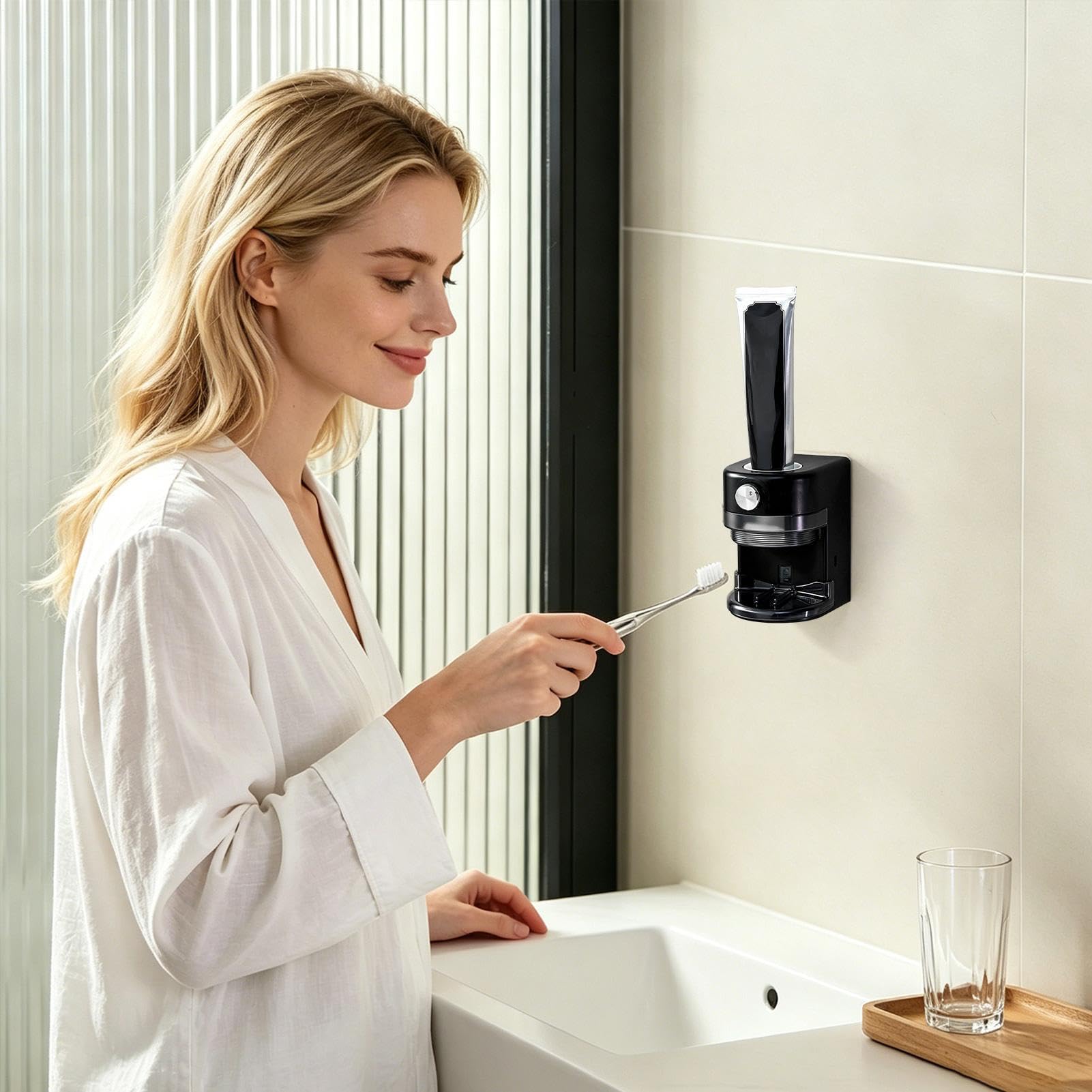 Dispensador Automático para Pasta Instalación Fácil En La Pared | Exprimidor para Pasta y Soporte de Cepillo de Dientes En Dormitorio, Hogar y Baño Interior