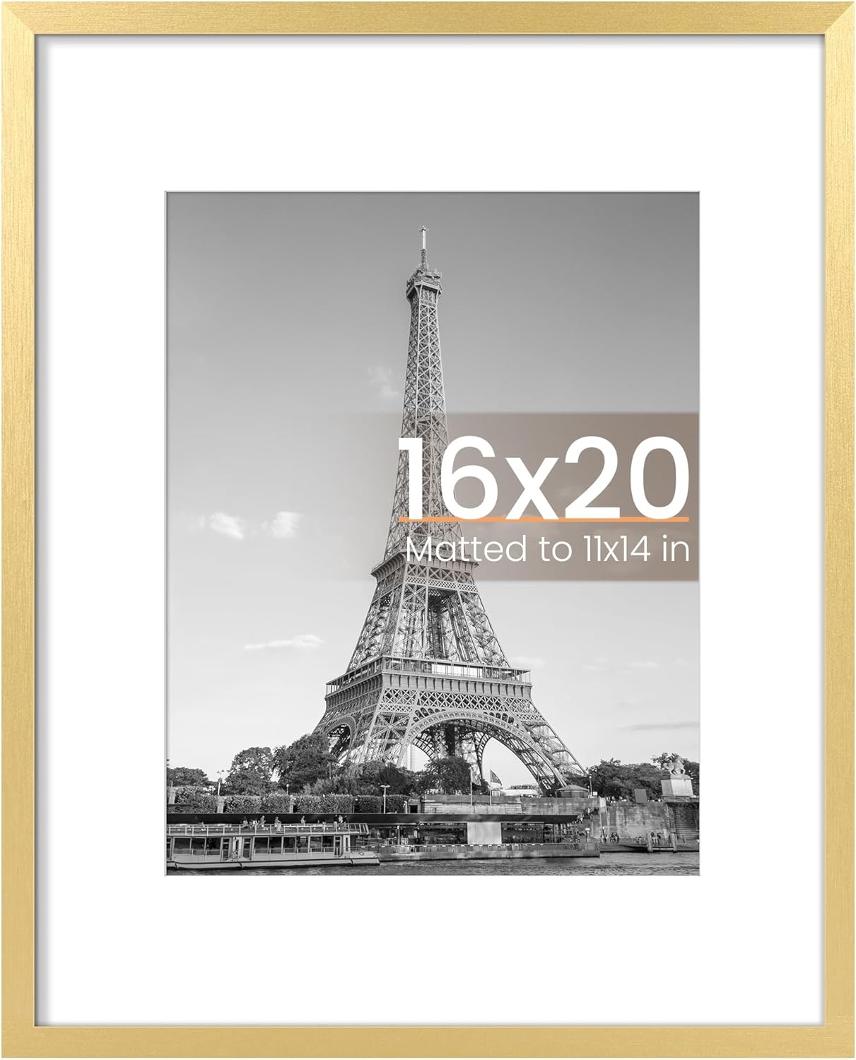 upsimples 16x20 Picture Frame, Display Pictures 11x14 with Mat or 16 x 20 Without, Wall Hanging Poster Frame, Gold, 1 Pack Gold 16x20