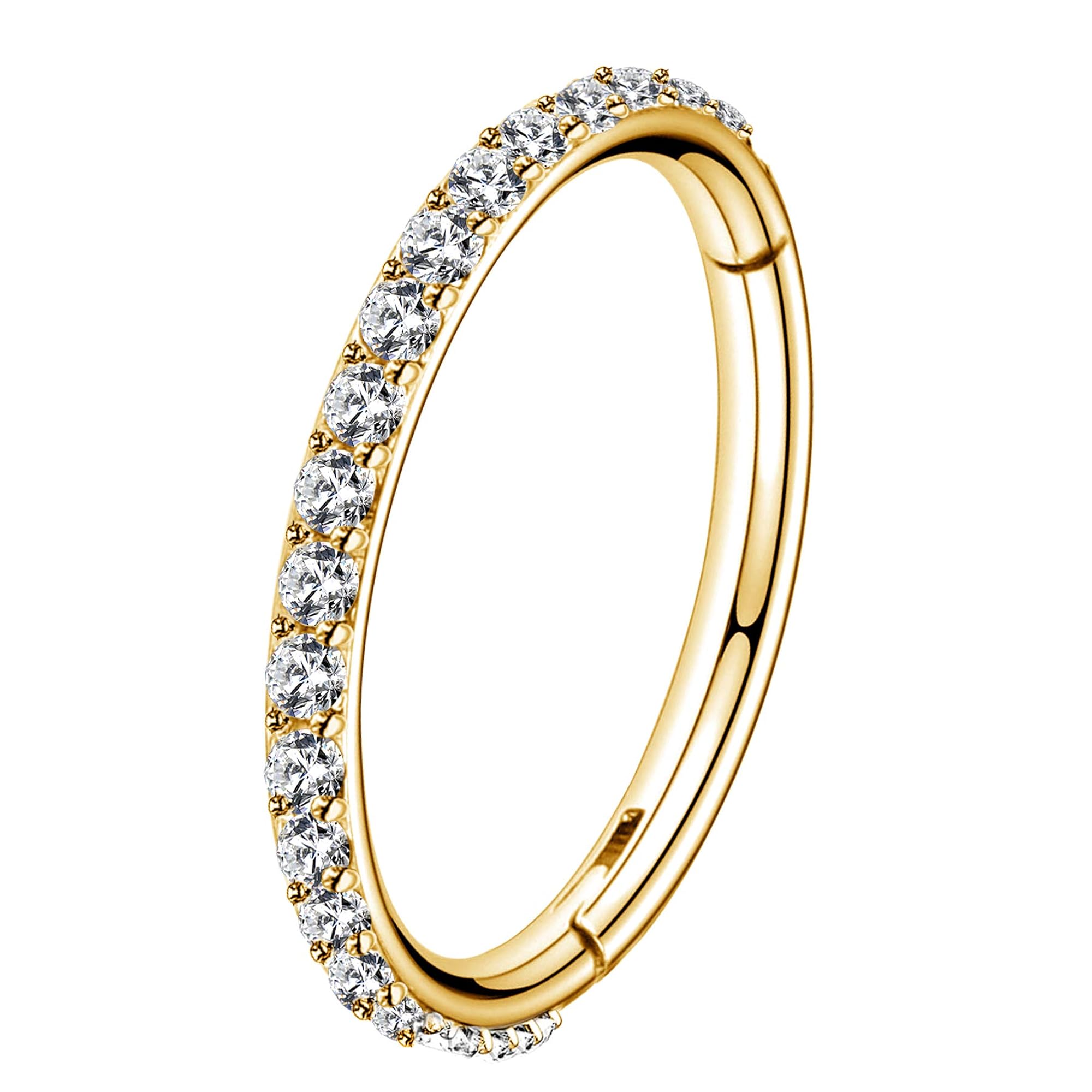 Gold Hinged Segment Earring Hoop with Clear CZ