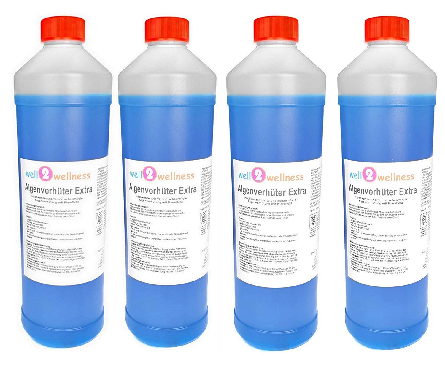 Antialghe per piscina + distruggialghe Extra 'Blue' 4 x 1,0 l - altamente concentrato + privo di schiuma