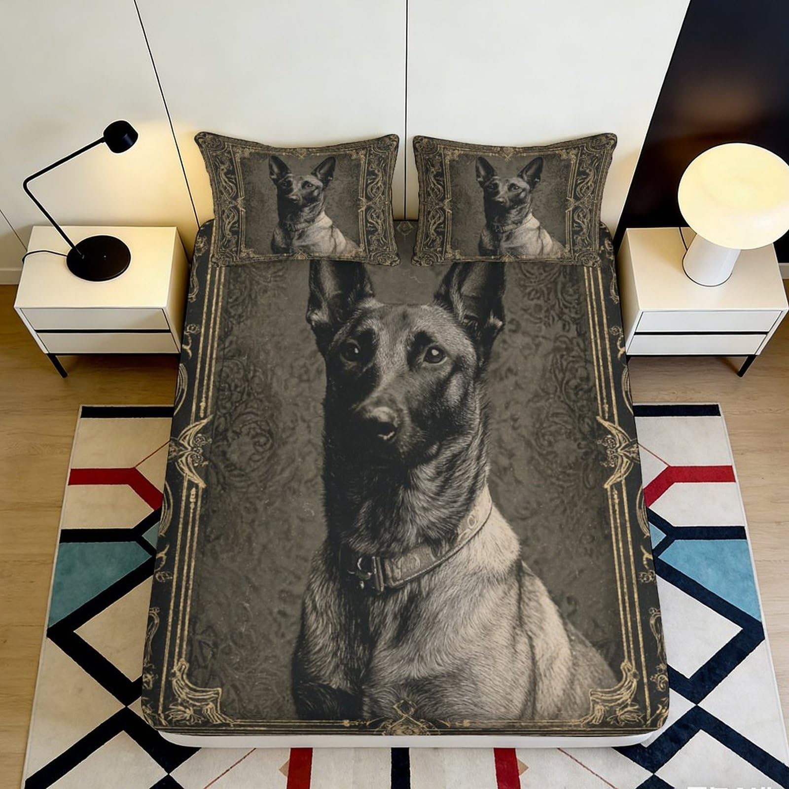Tjiqhvmrn Style-8 3D Printed Dark Dog Pattern Fitted Sheet Microfiber Deep Pocket Bedroom Bedding Full Wrap Dog Mattress Fitted Cover Washable 90X200x25cm