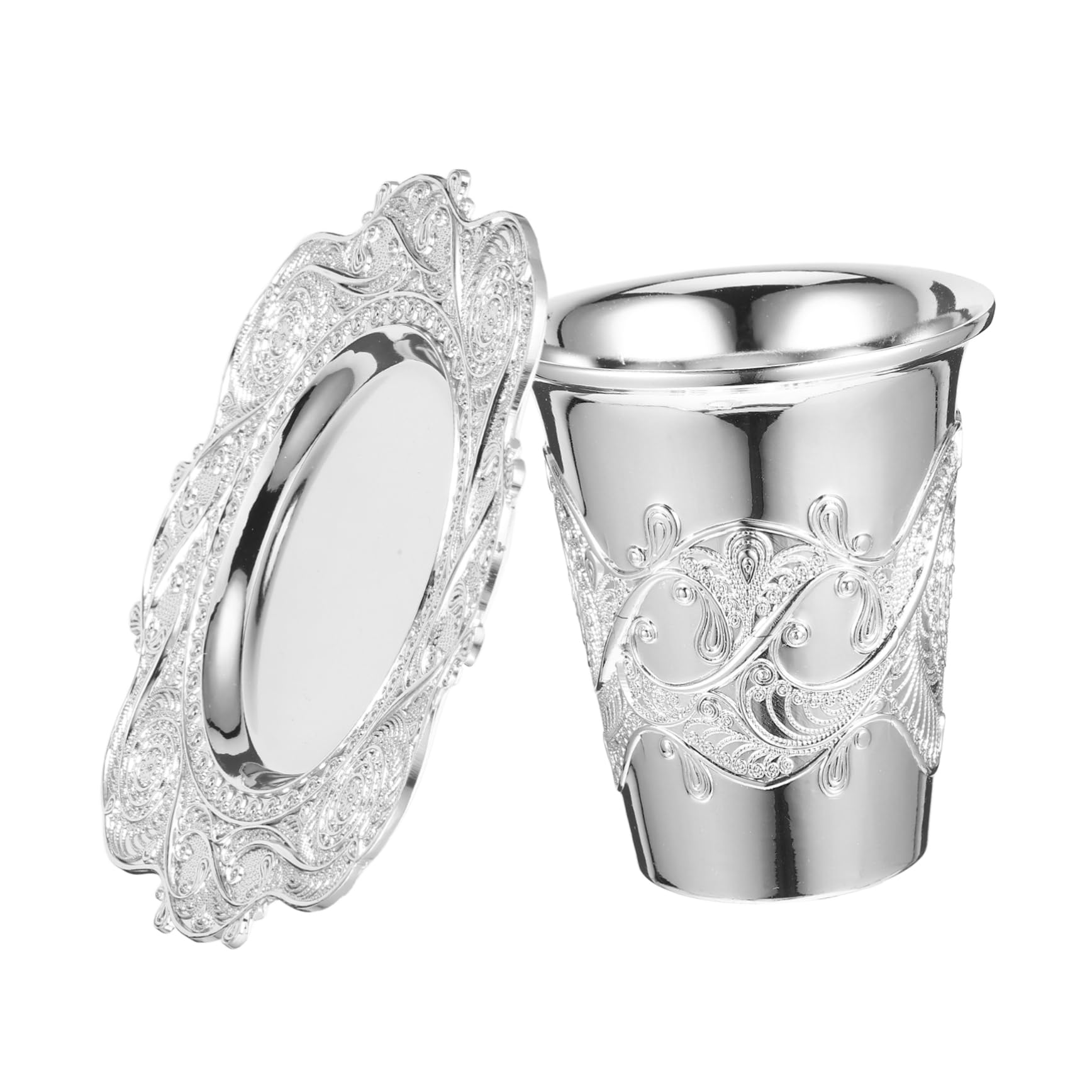 Cabilock 3 Juegos taza copa de vino copa cáliz de kidush grabada vasos de whisky sagrada de escritorio ofreciendo suministros Aleación de zinc Silver