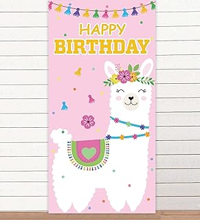 Llama Alpaca Happy Birthday Pink Banner Backdrop Background Photo Booth Props Cute Theme Decor for Girl Boy Princess Prince 1st Birthday Party Baby Shower Highchair Party Favors Supplies Decorations