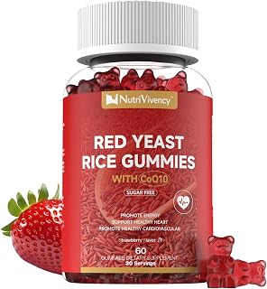 Red Yeast Rice with Coq10 Gummies, Red Yeast Rice 2400mg with Coq10 200mg Supplements for Cholesterol Support and Heart Health Support, Sugar free, Vegan, Non-GMO, Strawberry Flavor, 60 Counts