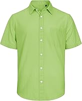 Vista 53 de J.VER Camisas de manga corta de lino y algodón para hombre, estilo informal, ligeras, con botones, para vacaciones, playa y verano, con bolsillo