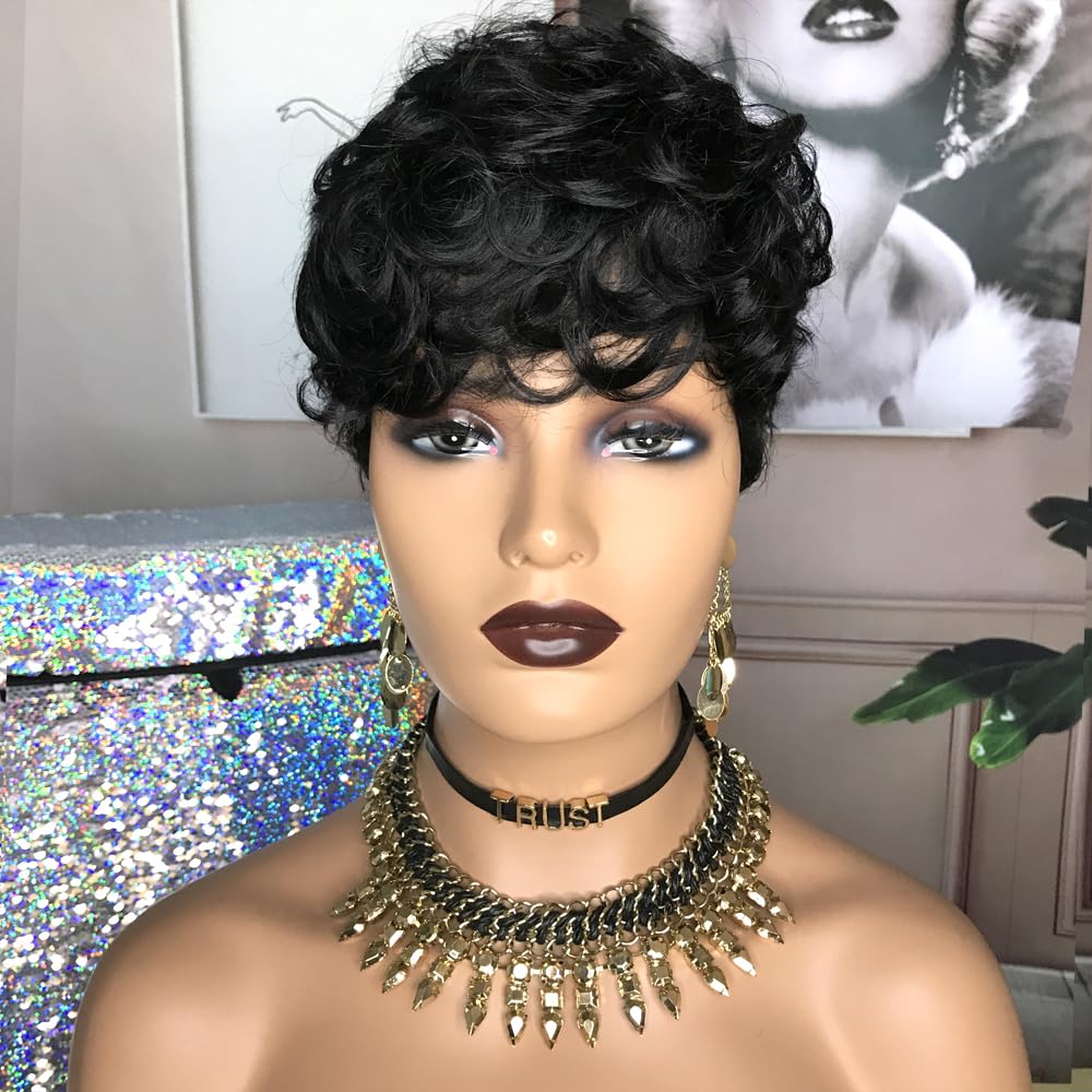 Human Hair Pixie Cut Wig, Glueless, M Size