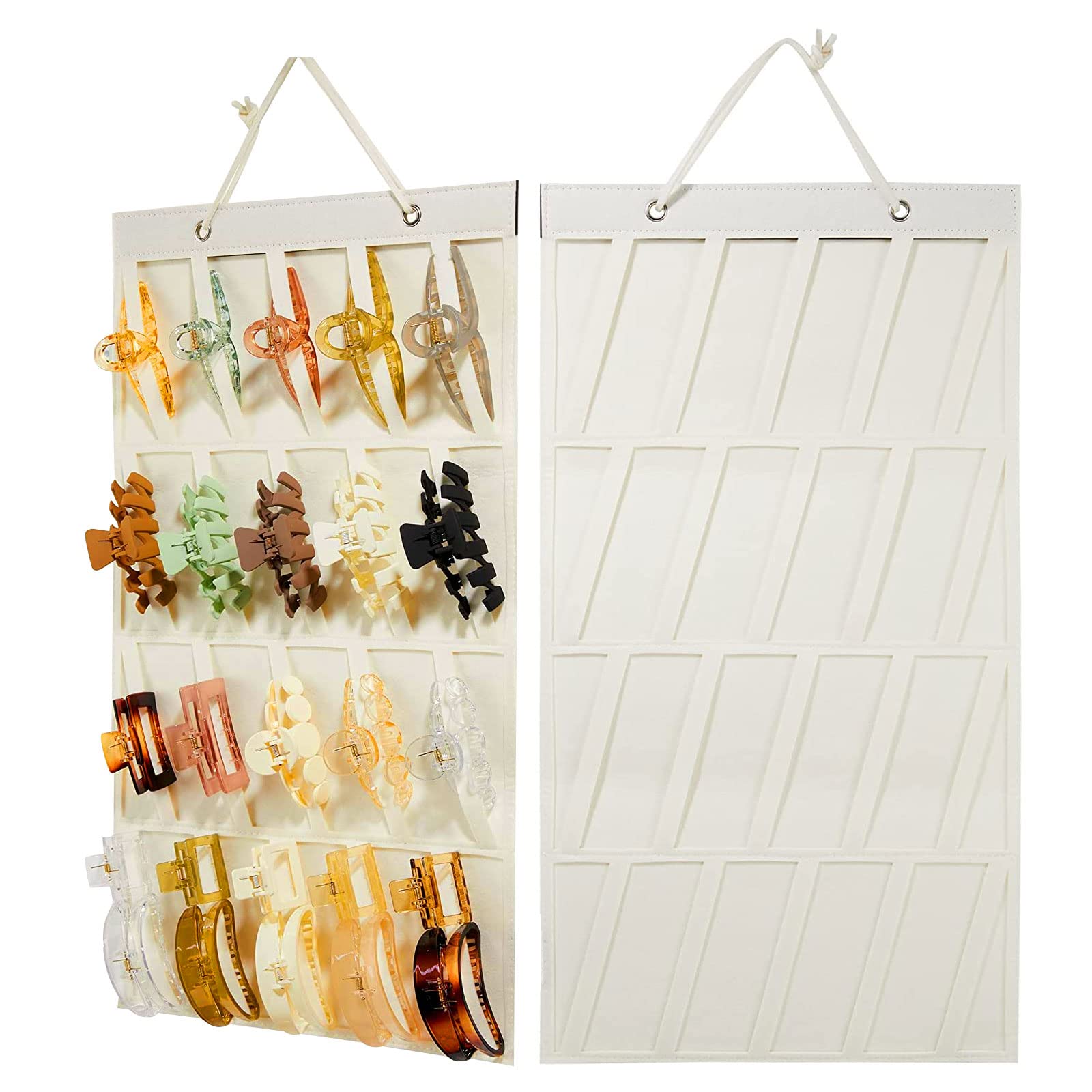 Qivine Hair Claw Clip Organiser - Hanging Hair Accessories Holder with Wall Mounting Bow Holder, White