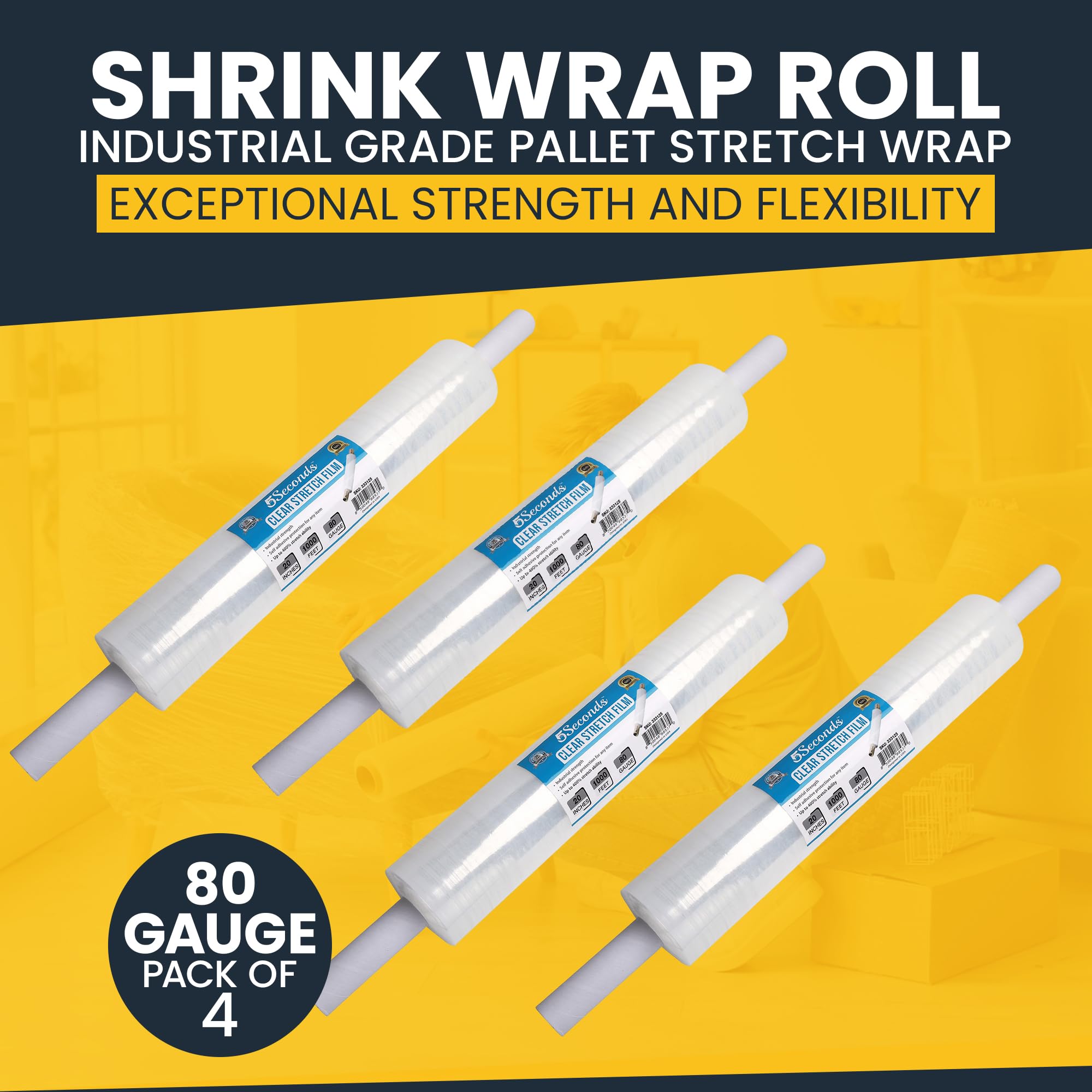 5Seconds - Industrial Grade Pallet Stretch Wrap, 20
