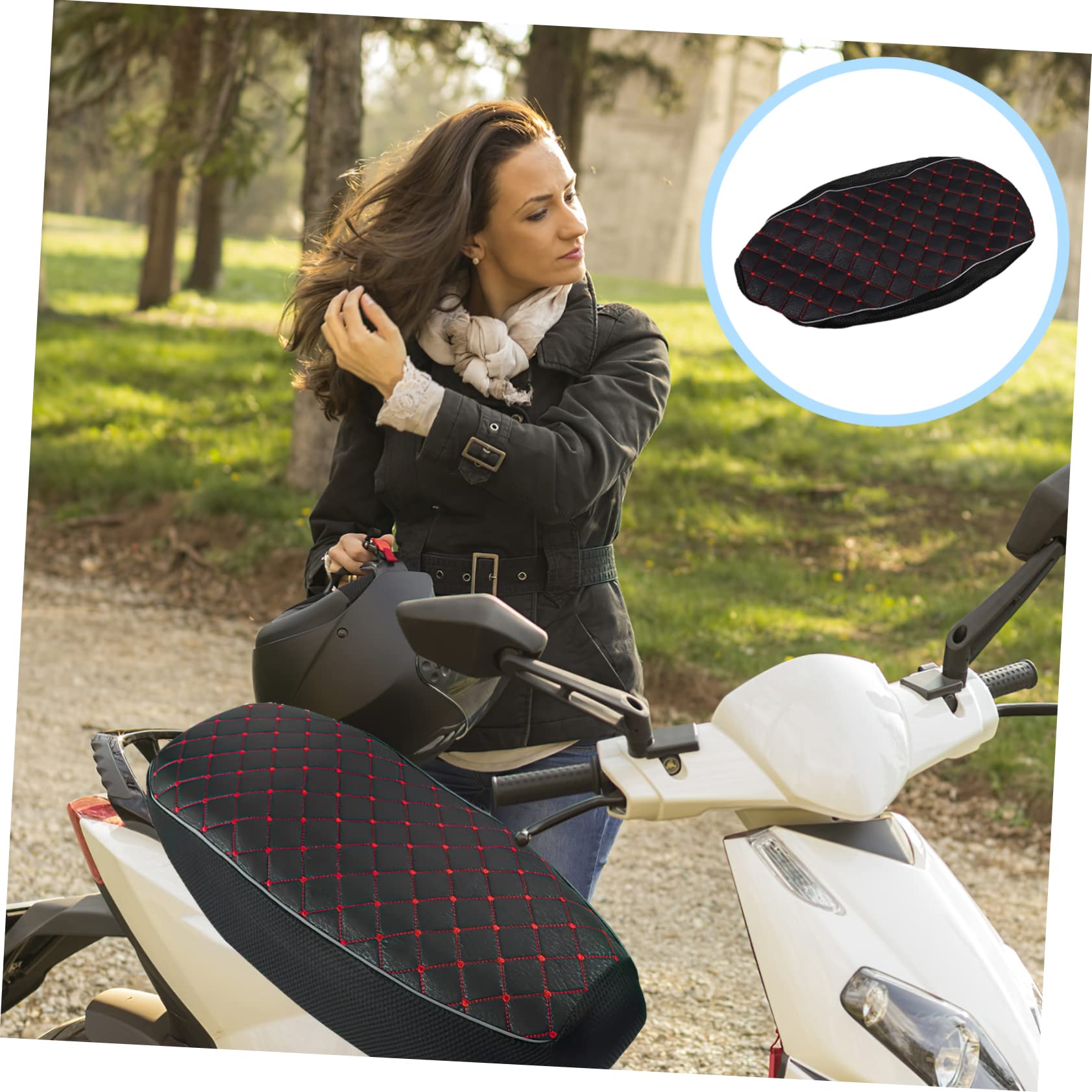 SOLUSTRE 3pièces Housse De Siège De Respirante Et Anti-UV Ajustable pour Selle De Motocyclette Coussin De Confort Antidérapant Compatible Plupart des Véhicules Électriques Et