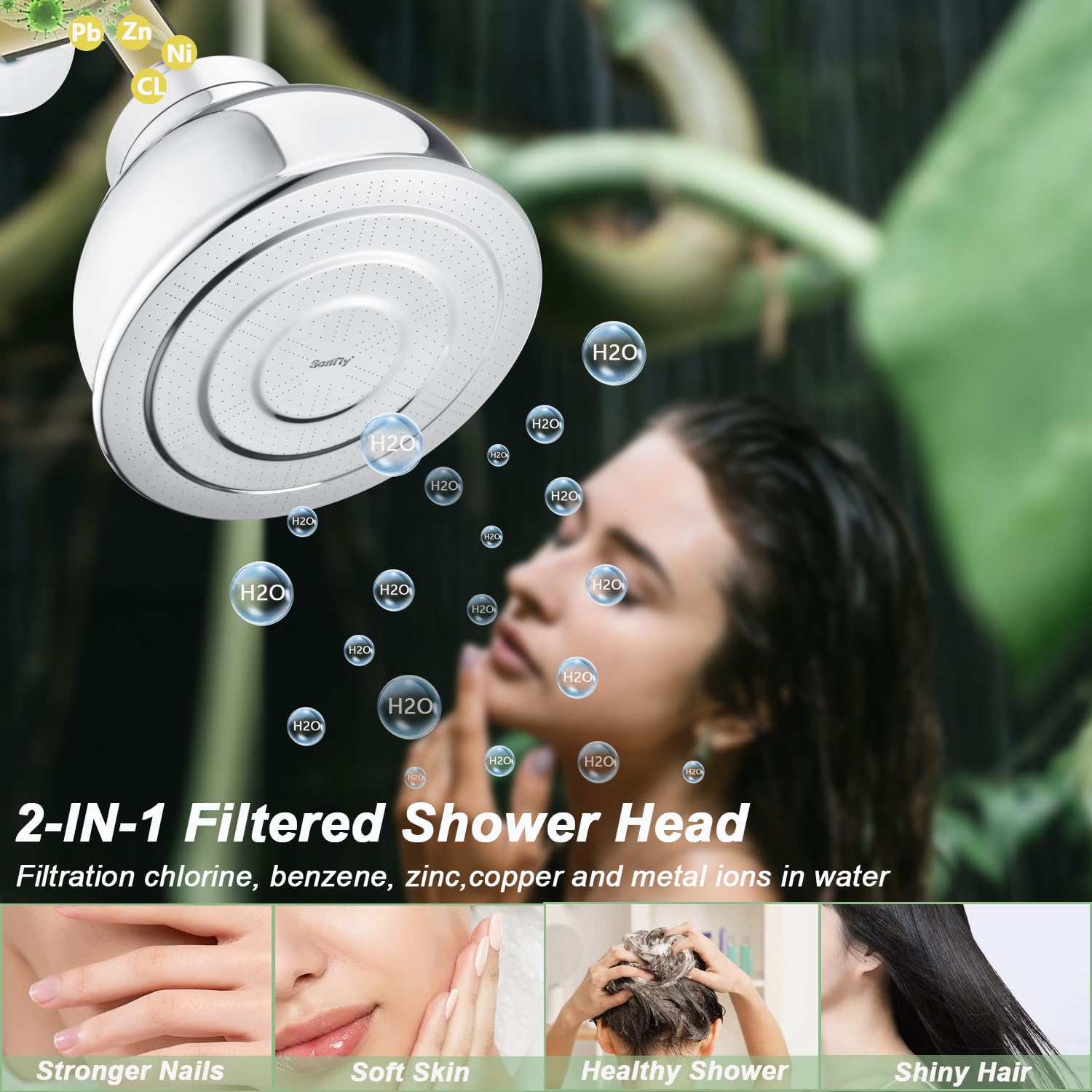 Cabezal de ducha con filtro de lluvia, alcachofa de ducha de alta salida con sistema de filtro de agua para eliminar cloro y sustancias nocivas, cromo, acero inoxidable