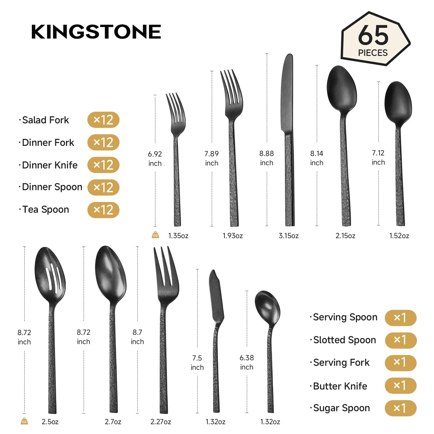 KINGSTONE 65 Pcs Black Hammered Silverware Set -2 KINGSTONE 65 Pcs Black Hammered Silverware Set -2