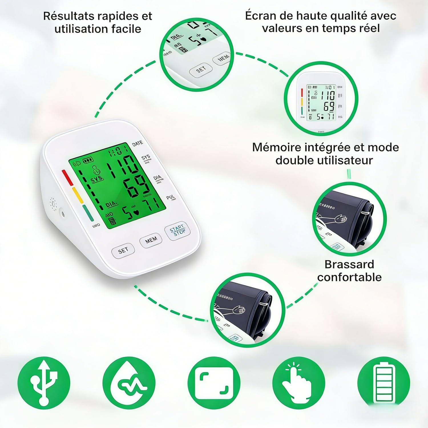 Tensiomètre V1 Pro pour une Surveillance Précisse – Double Puce de Haute Précision, Grand écran LCD, Mémoire 2x99 pour Deux Utilisateurs – Idéal pour le Suivi Quotidien à Domicile